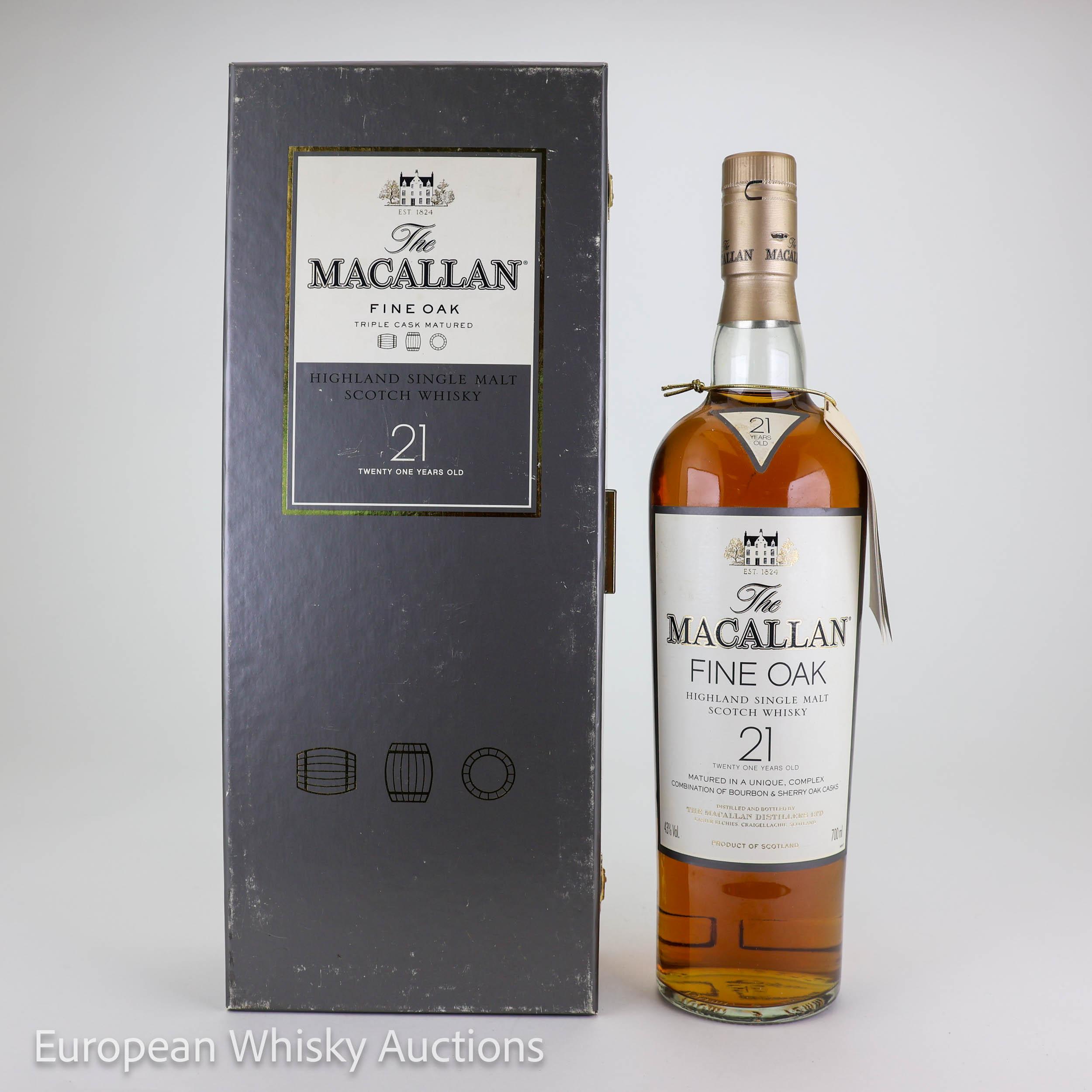 Macallan 21 Year Old Fine Oak, Sherry & Bourbon Cask, 2000, 43% whisky bottle