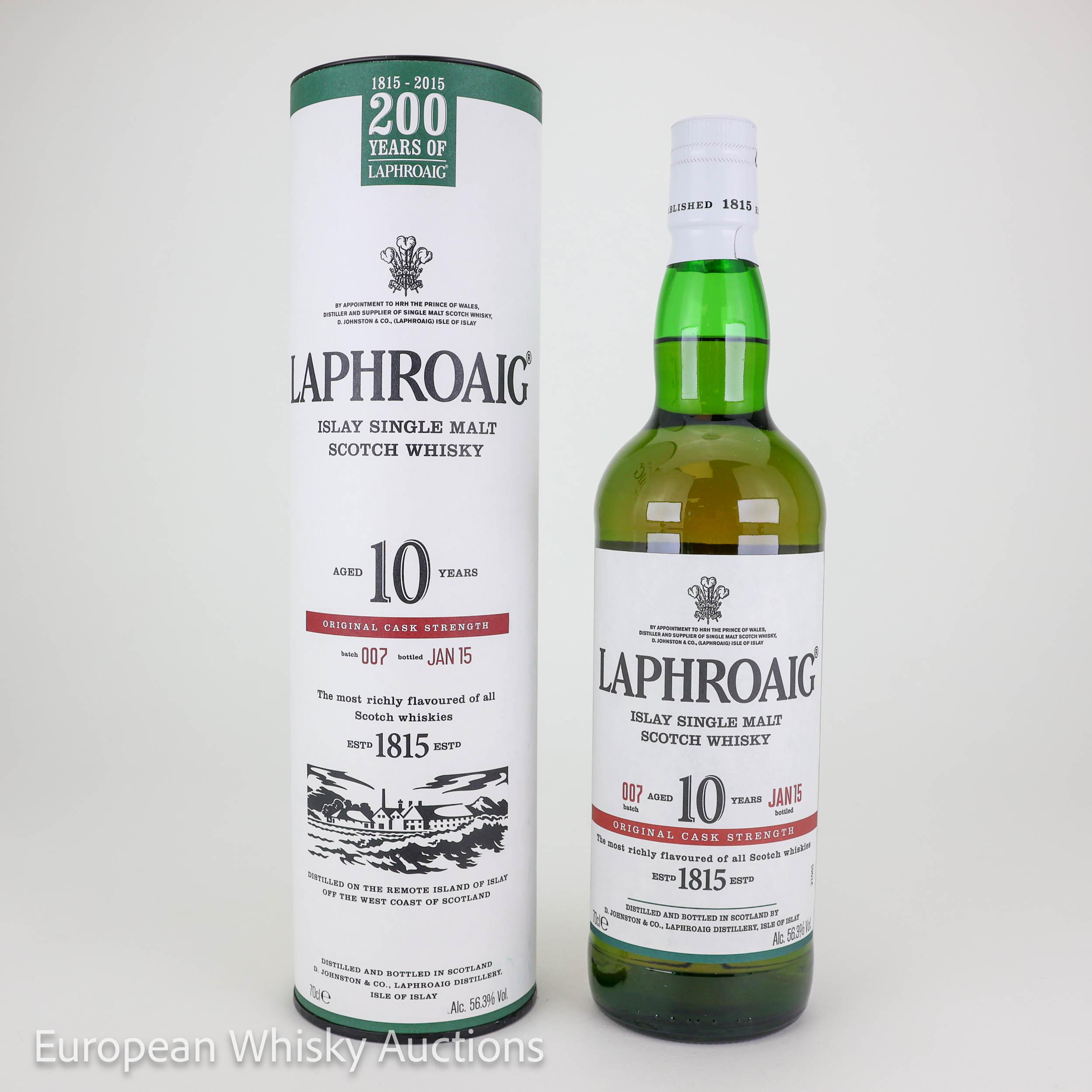 Laphroaig Cask Strength 10 Year Old, Bourbon Cask, Batch No. 007, 2015, 56.3% whisky bottle