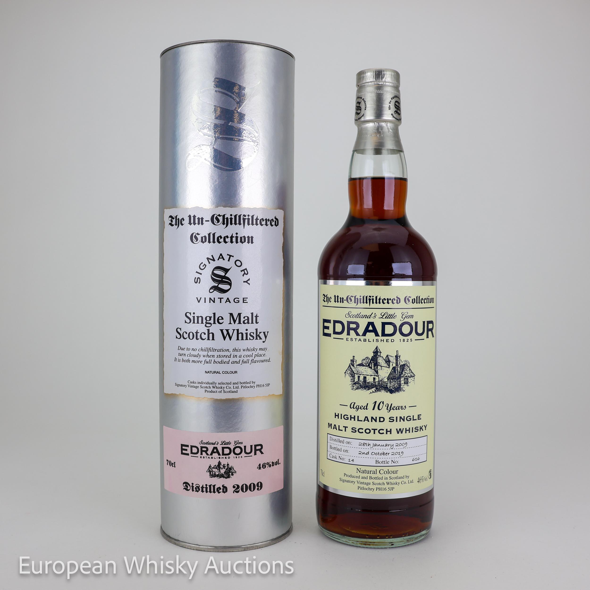 Edradour The Un-Chillfiltered Collection 10 Year Old, Sherry Cask, Cask #14, 2009, Signatory Vintage, 46% whisky bottle