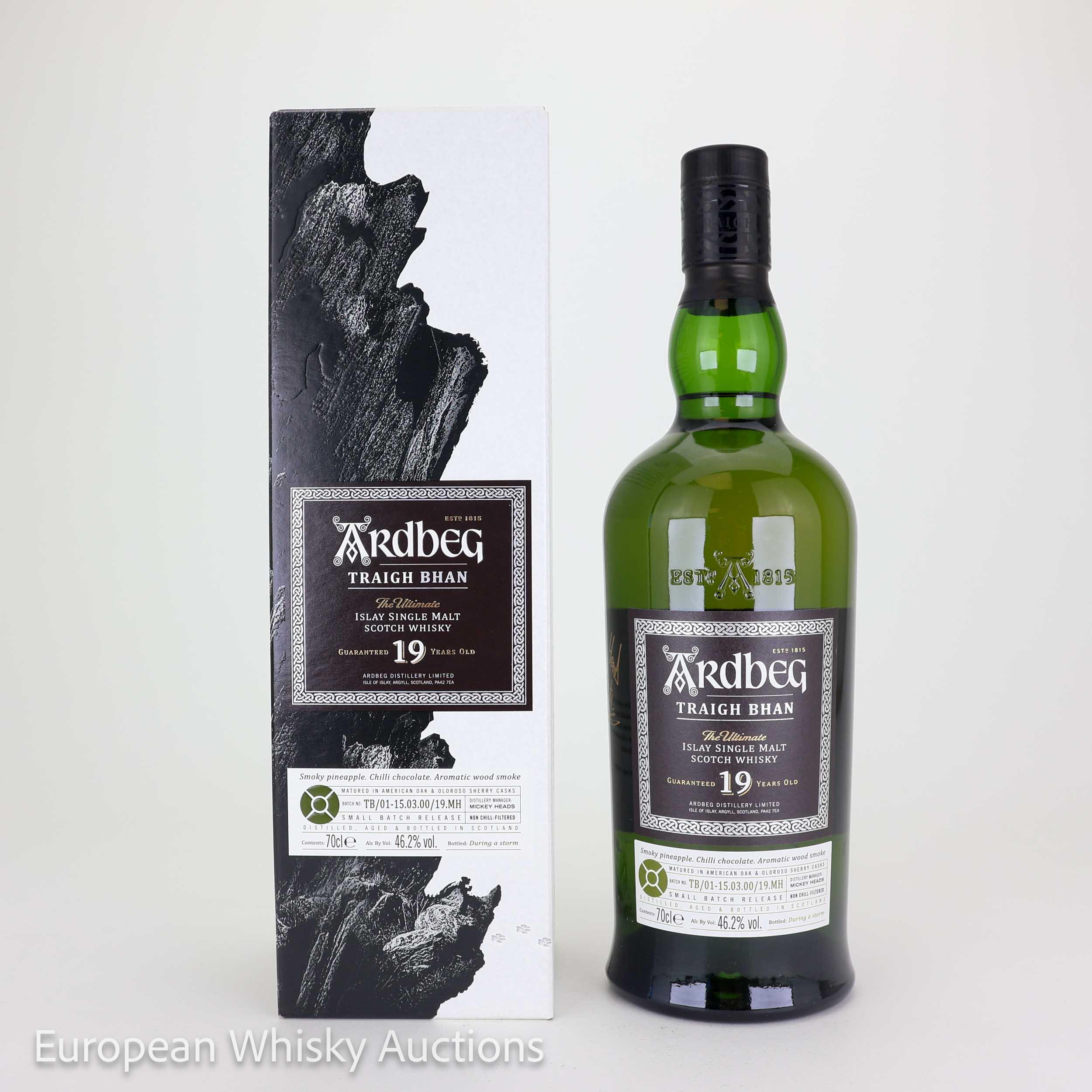 Ardbeg Traigh Bhan 19 Year Old, American Oak & Oloroso Sherry Cask, Batch No. 1, 2019, 46.2% whisky bottle