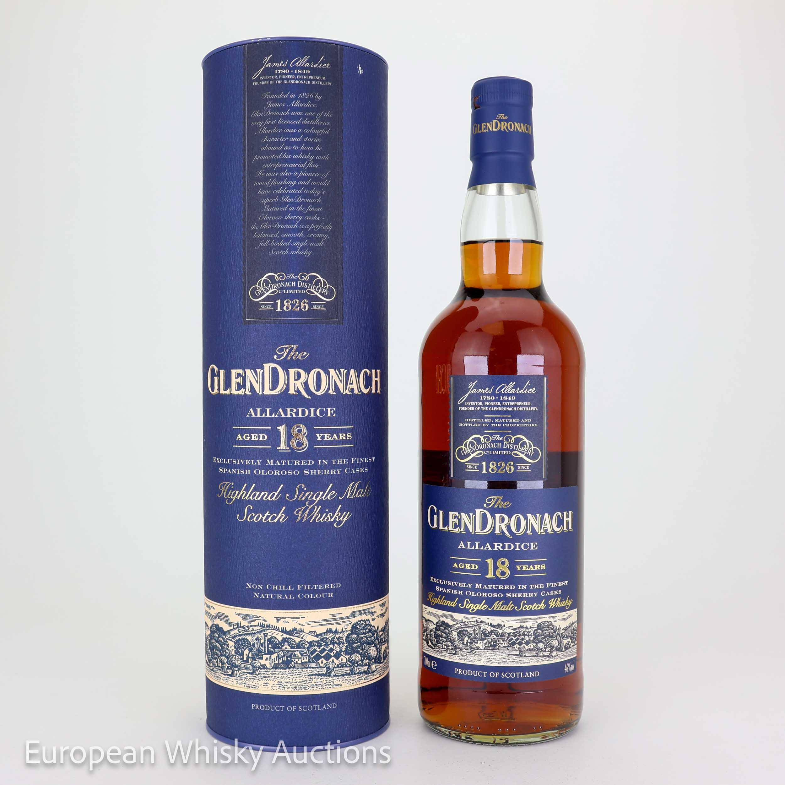 Glendronach Allardice 18 Year Old, Oloroso Sherry Cask, 2017, 46% whisky bottle