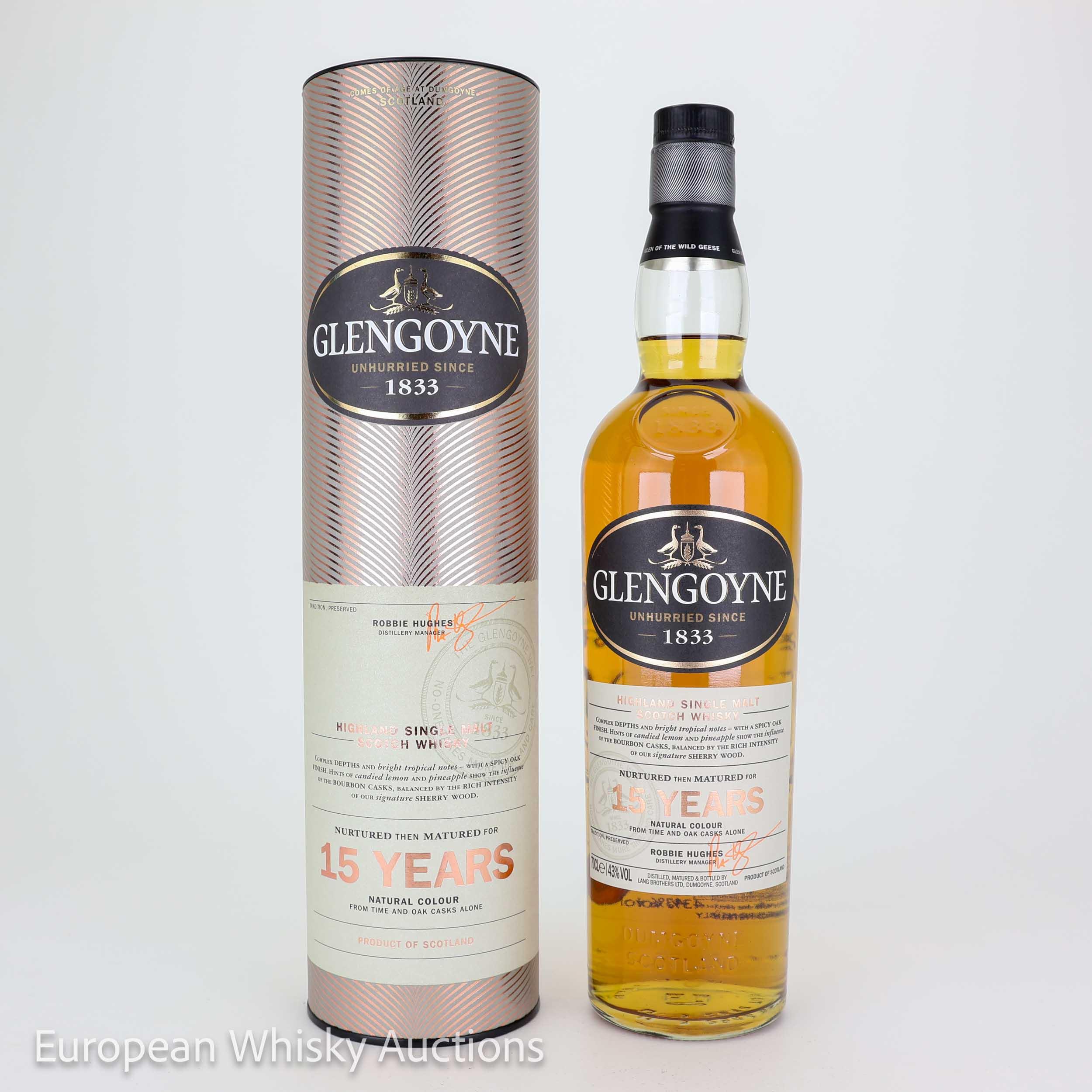 Glengoyne 15 Year Old, Bourbon & Sherry Cask, 2022, 43% whisky bottle