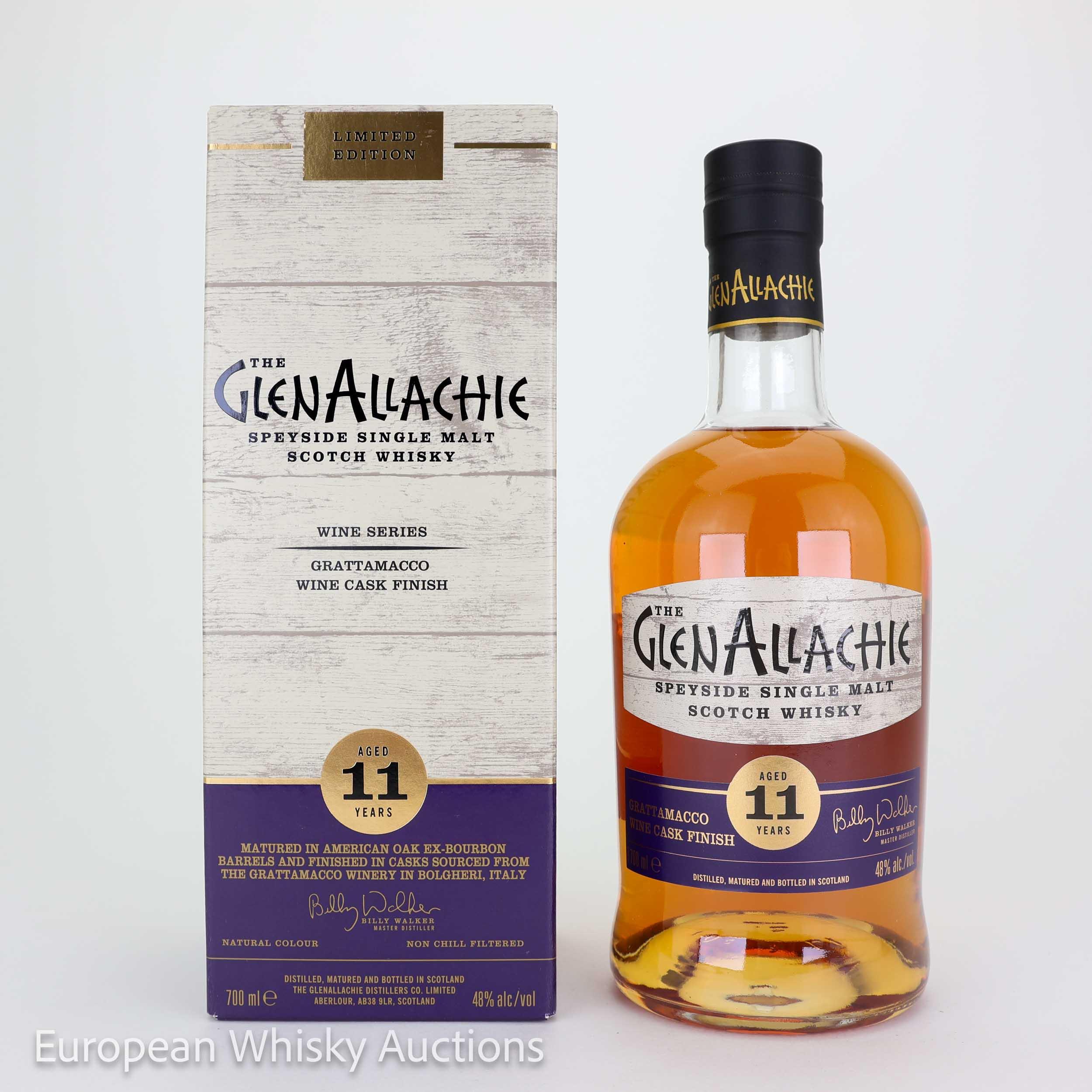 GlenAllachie Wine Series Grattamacco Wine Cask Finish 11 Year Old, American Oak & Grattamacco Wine Cask, 2021, 48% whisky bottle