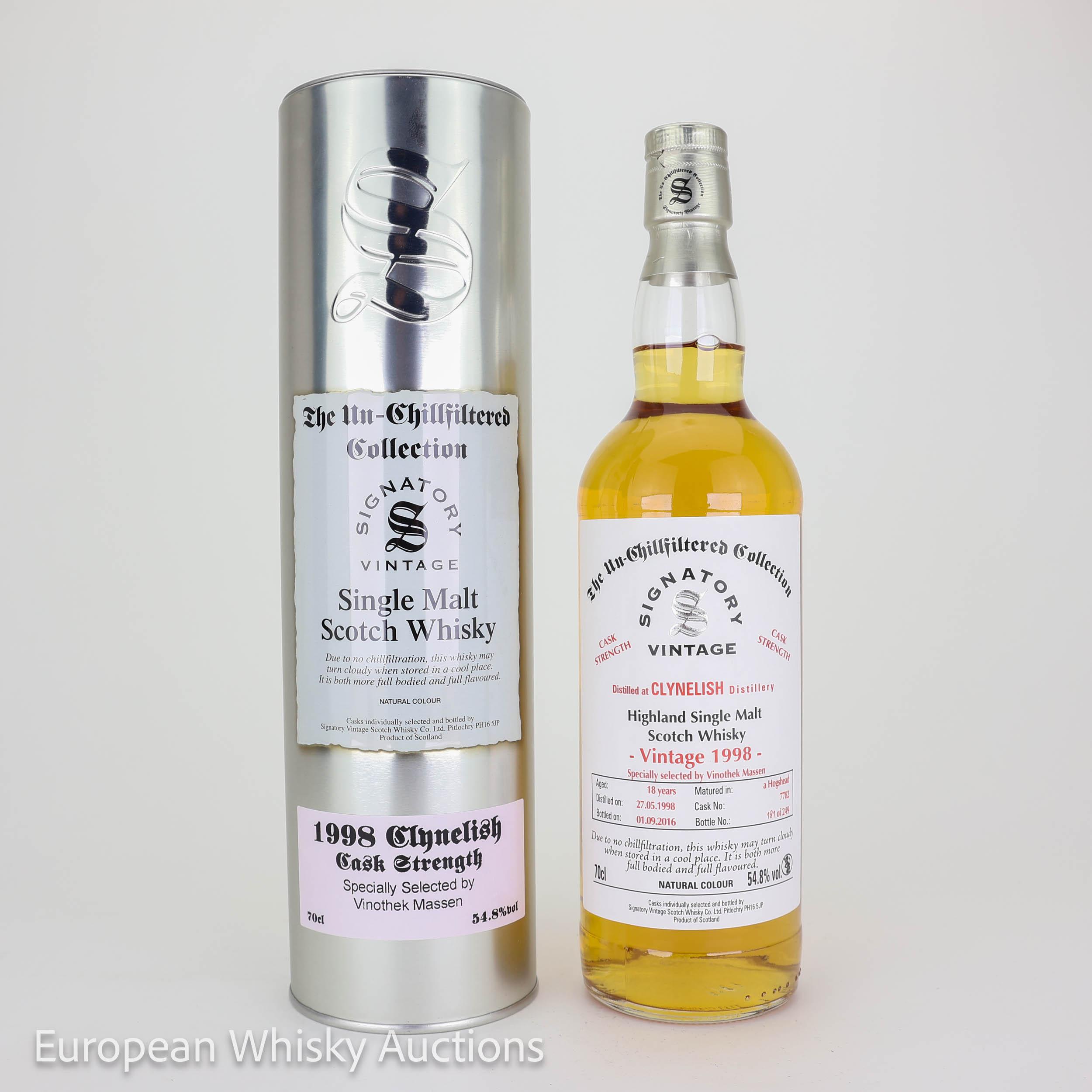 Clynelish Un-Chillfiltered Collection 18 Year Old, Hogshead Cask, Cask #7782, 1998, Signatory Vintage, 54.8% whisky bottle