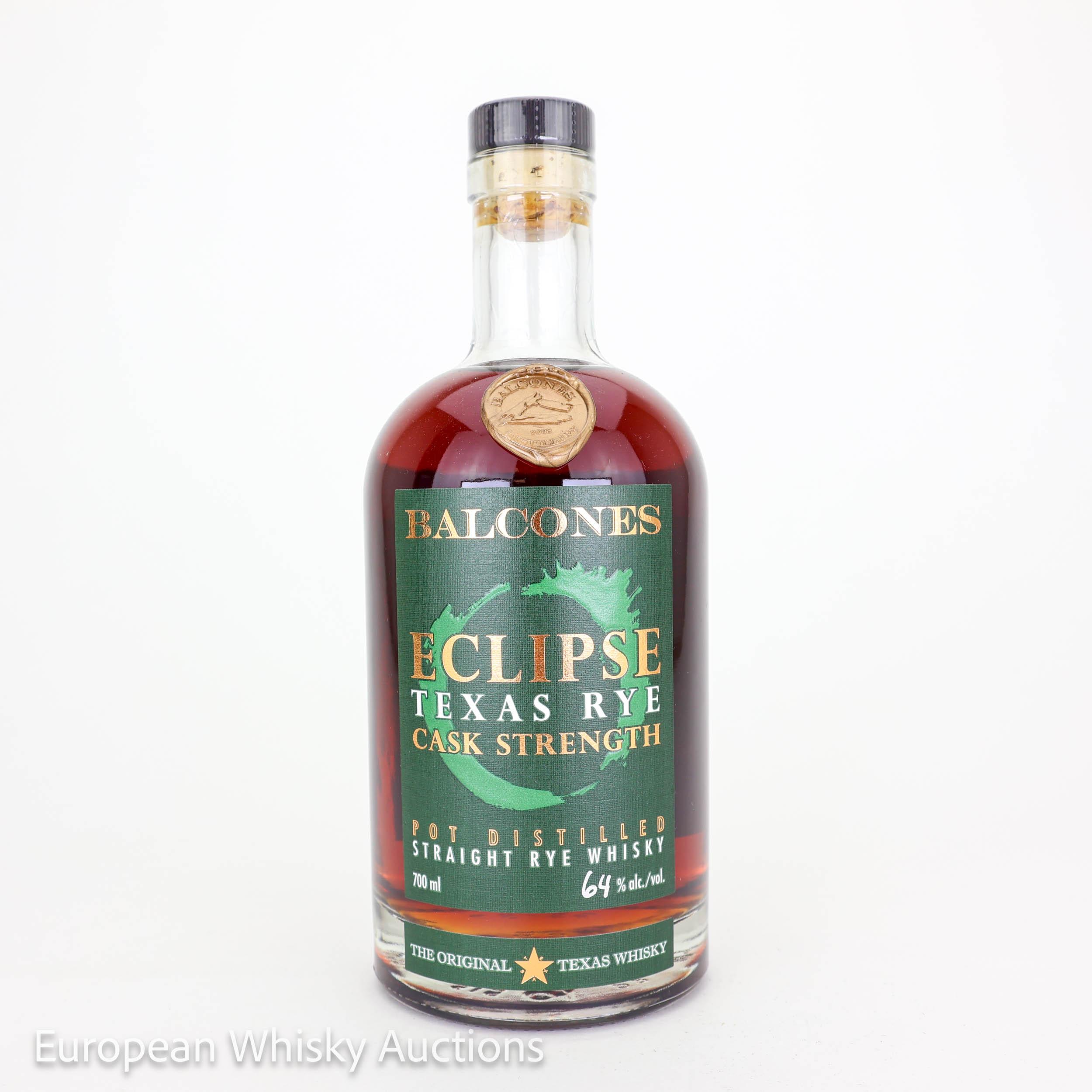 Balcones Eclipse Texas Rye Cask Strength, New American Oak Cask, Batch No. ECLIPSE22-1, 2022, 64% whisky bottle