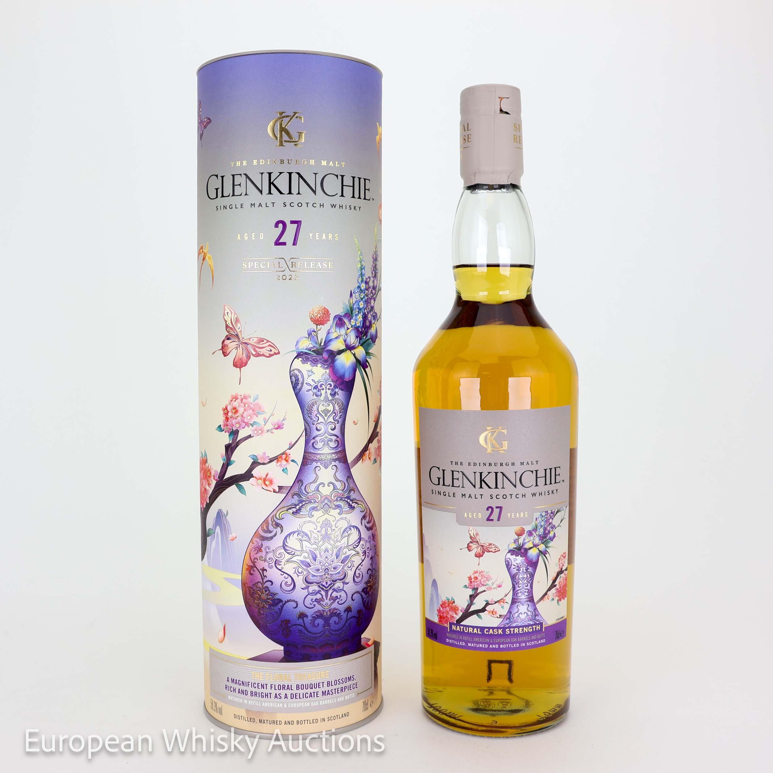 Glenkinchie The Floral Treasure 27 Year Old, American & European Oak Cask, 2023, 58.3% whisky bottle