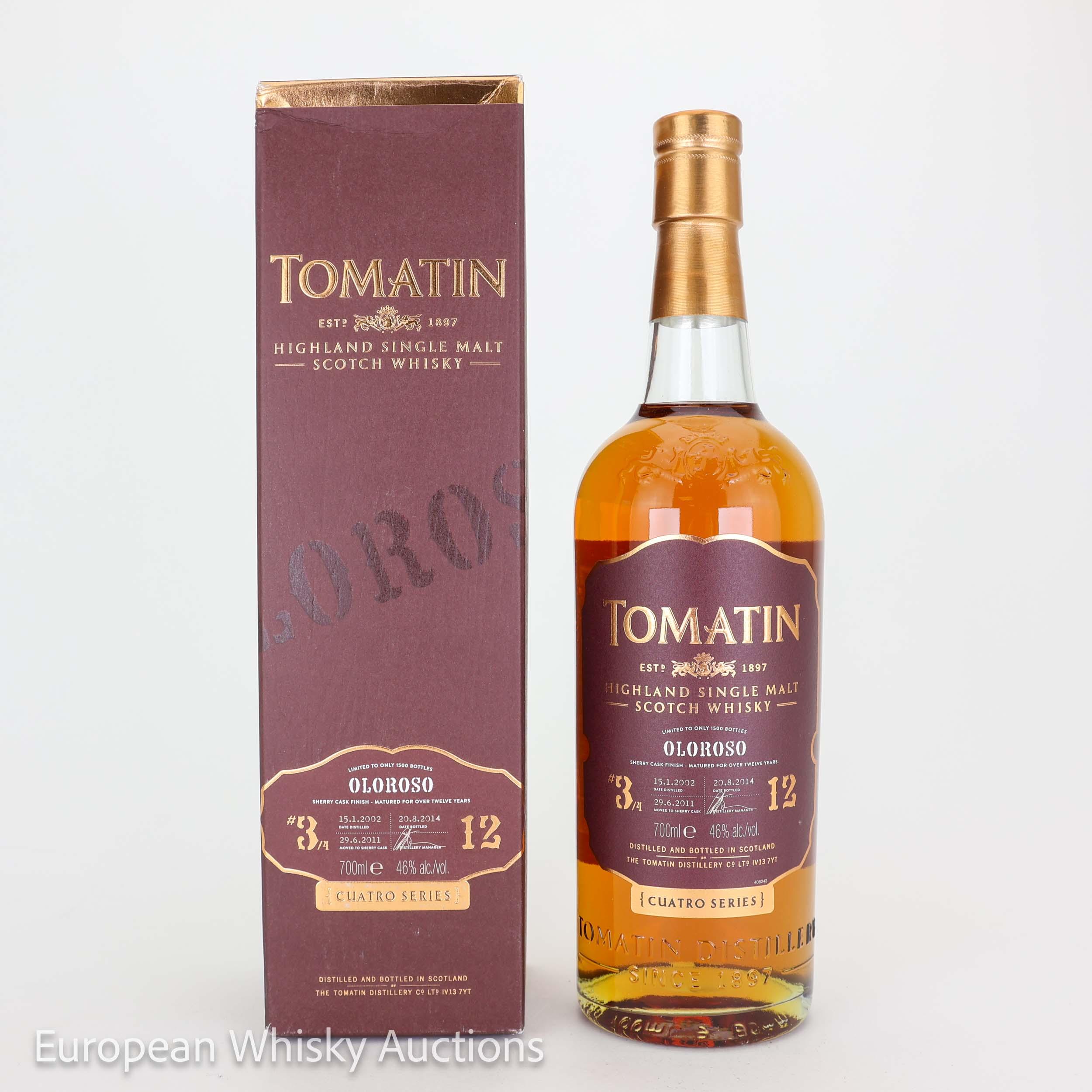 Tomatin Oloroso Cask Finish Cuatro Series 12 Year Old, Oloroso Sherry Cask, 2014, 46% whisky bottle
