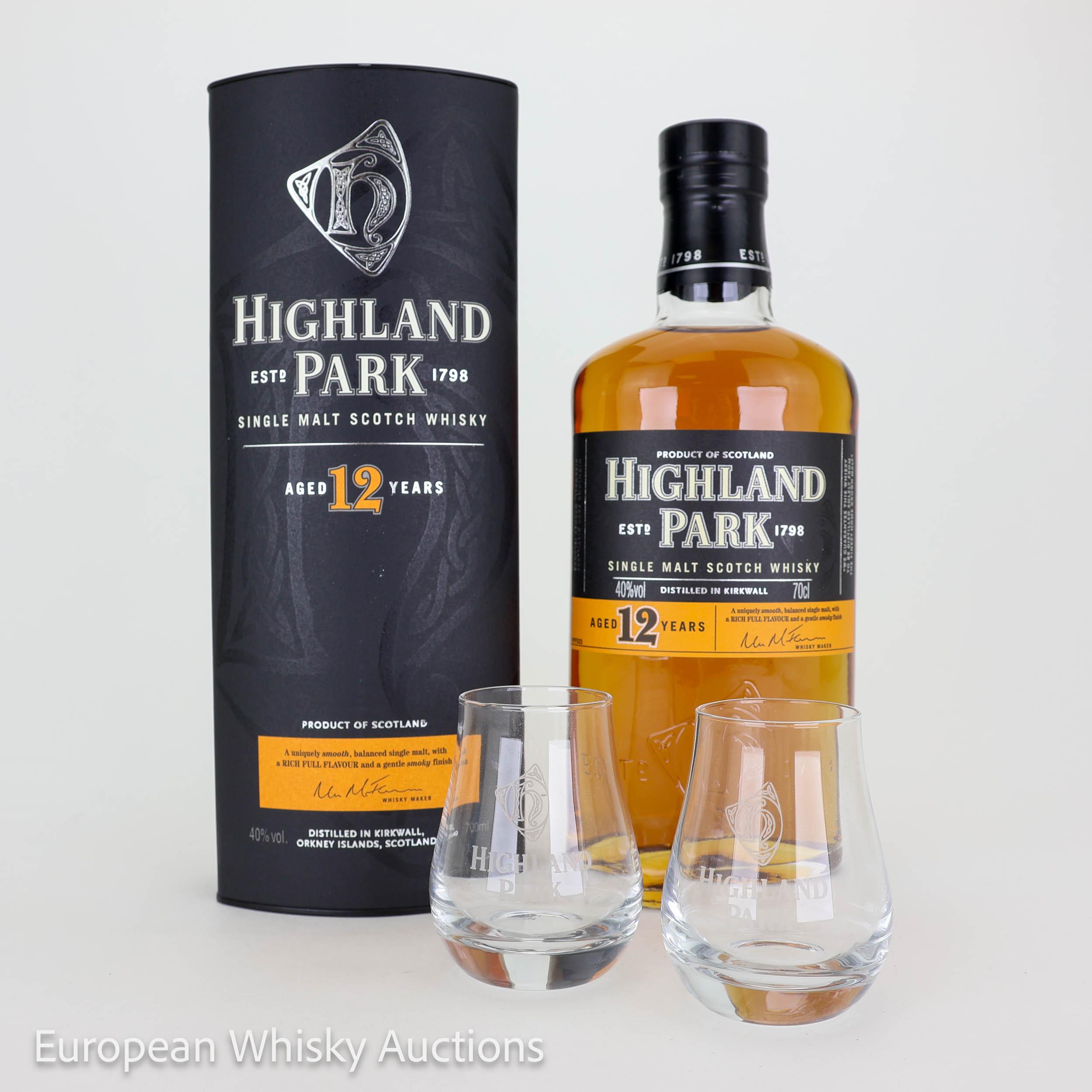 Highland Park 12 Year Old & Valhalla Collection Glasses Set, Sherry Cask, 2006, 40% whisky bottle