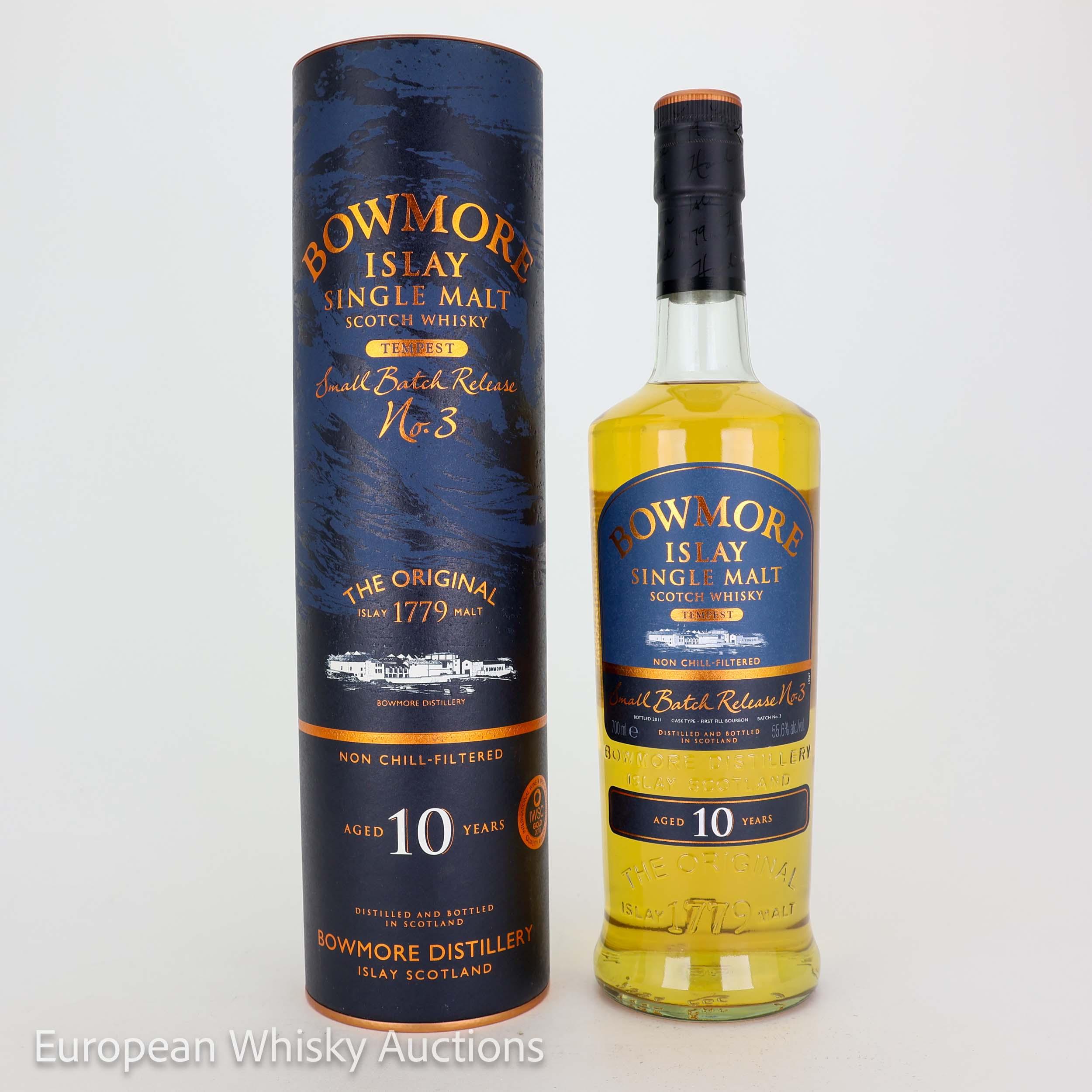 Bowmore Tempest 10 Year Old, Bourbon Cask, Batch No. 3, 2011, 55.6% whisky bottle