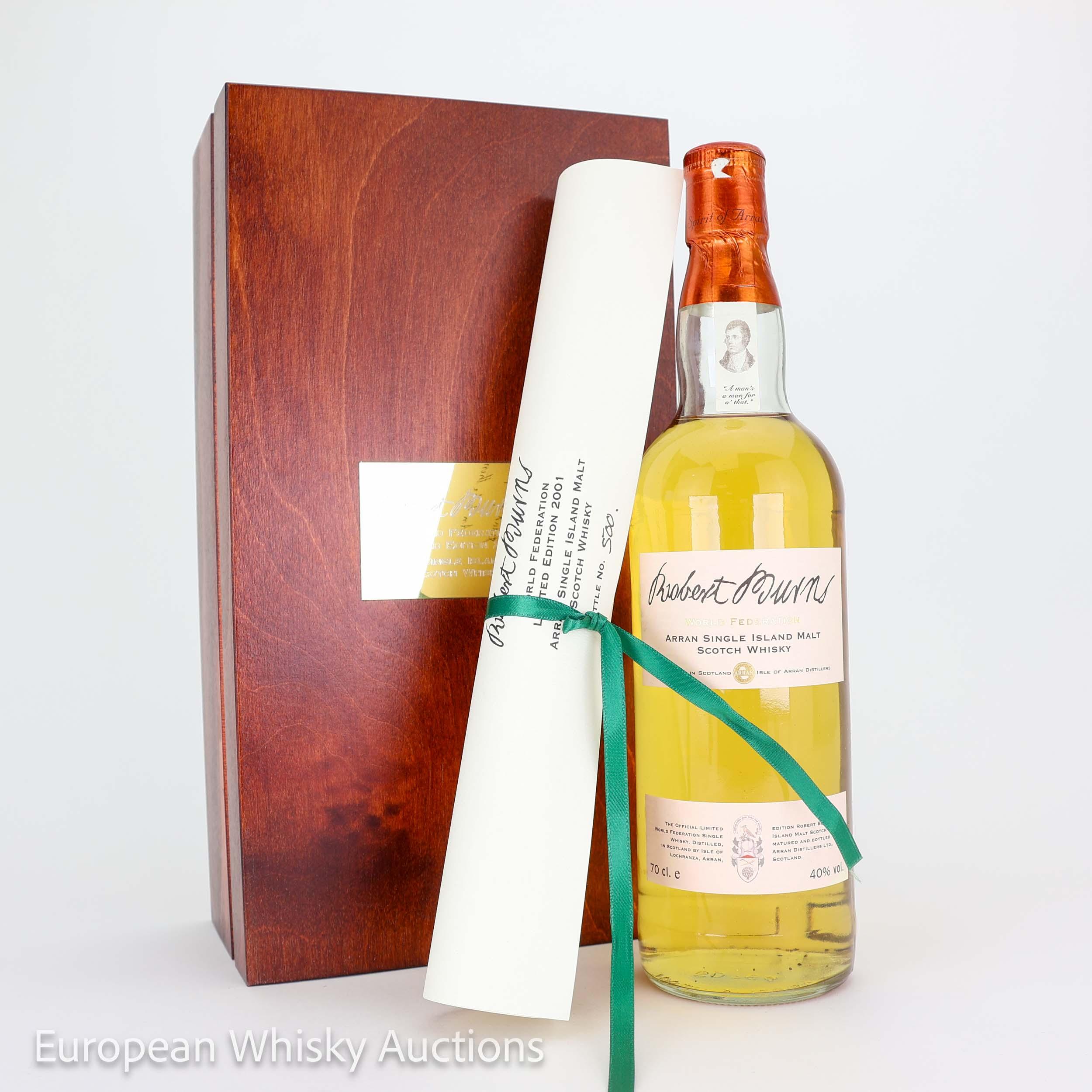 Arran Robert Burns World Federation, Bourbon & Sherry Cask, 2001, 40% whisky bottle