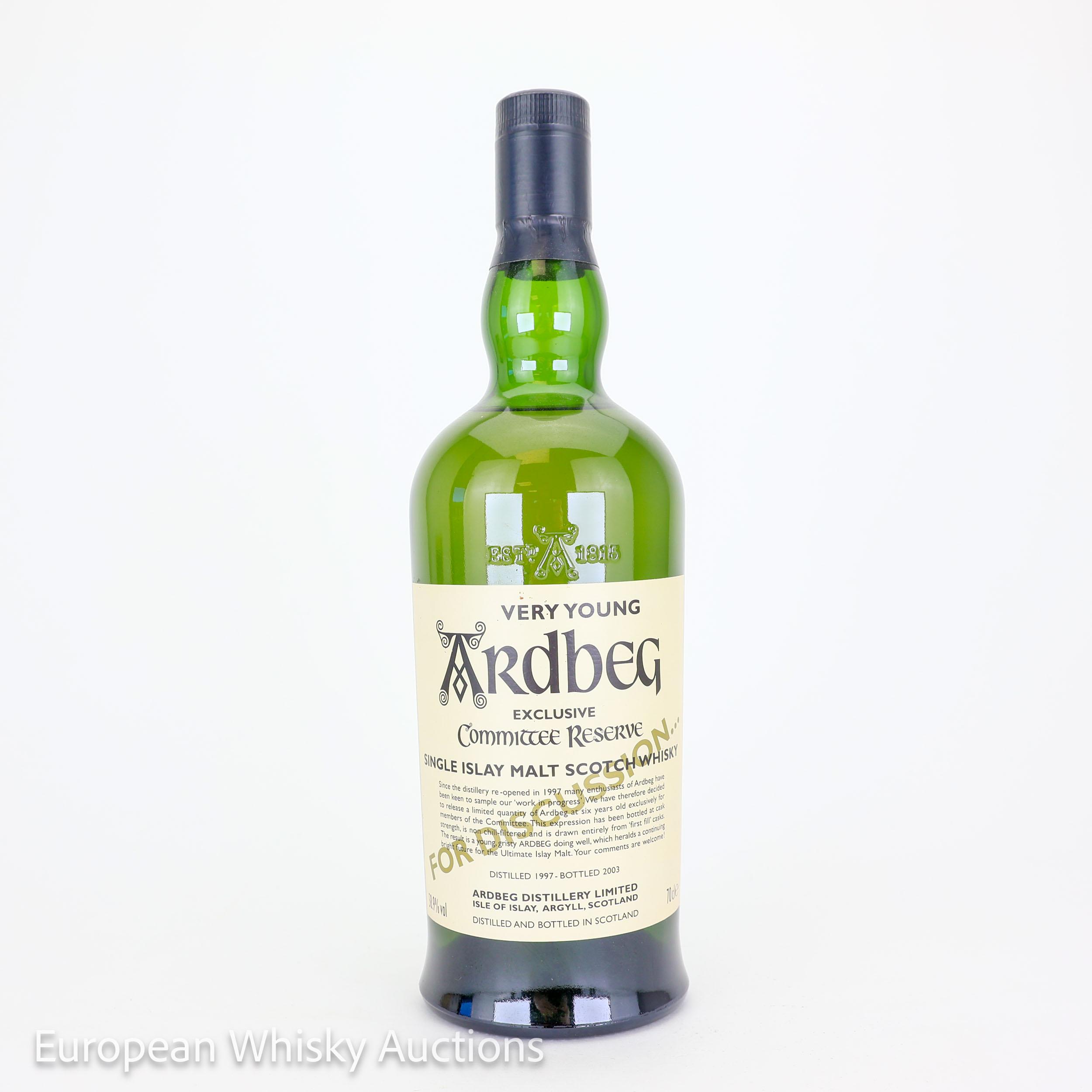 Ardbeg Very Young Committee Reserve 6 Year Old, First Fill Cask, 2003, 58.9% whisky bottle