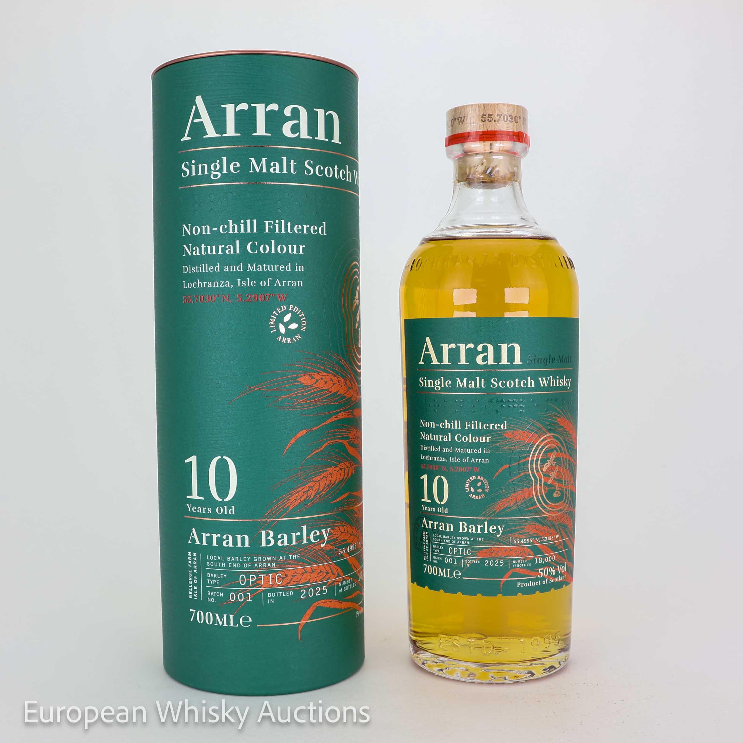 Arran Arran Barley 10 Year Old, Bourbon & Sherry Cask, Batch No. 001, 2025, 50% whisky bottle