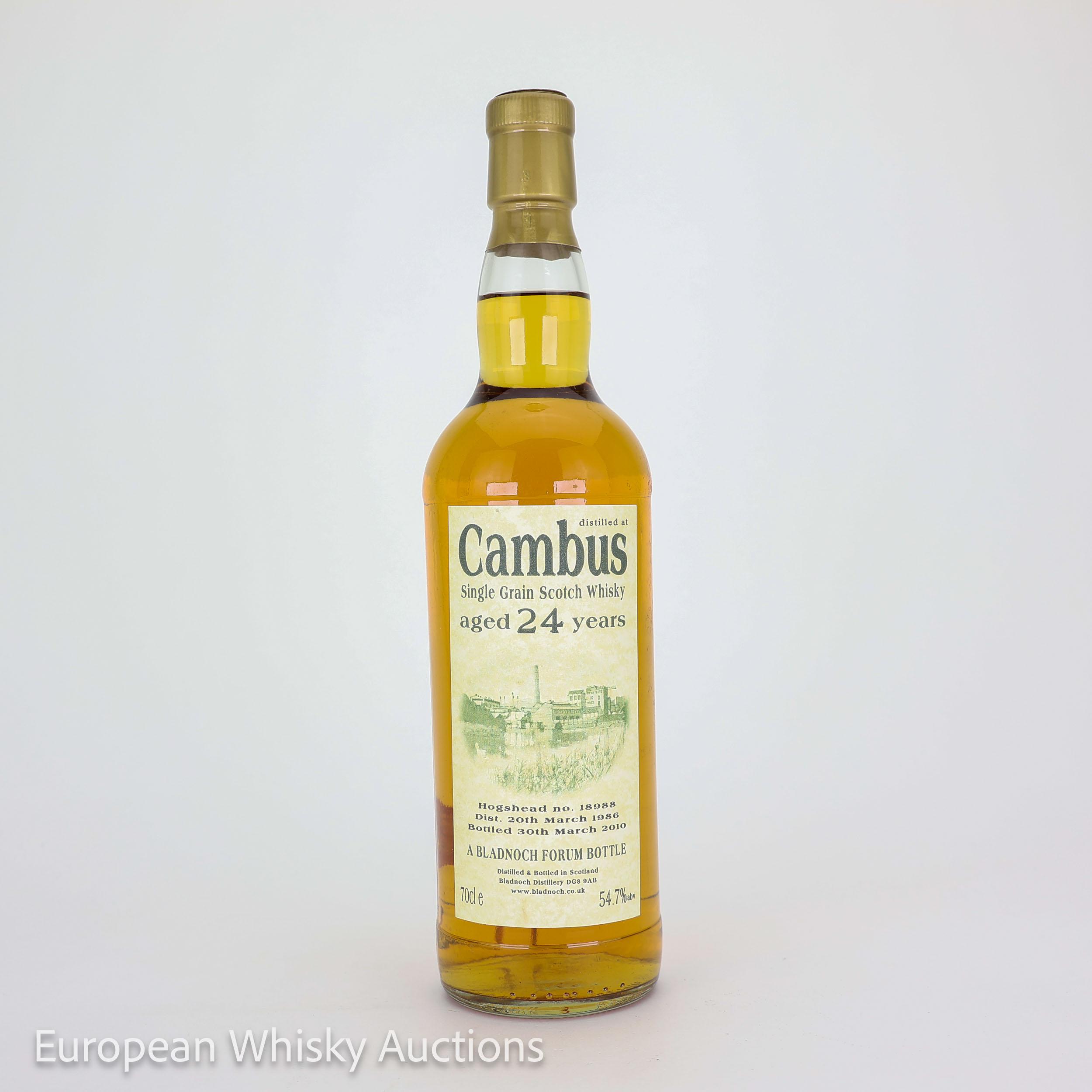 Cambus 24 Year Old, Hogshead Cask, Cask #18988, 1986, Bladnoch Forum, 54.7% whisky bottle