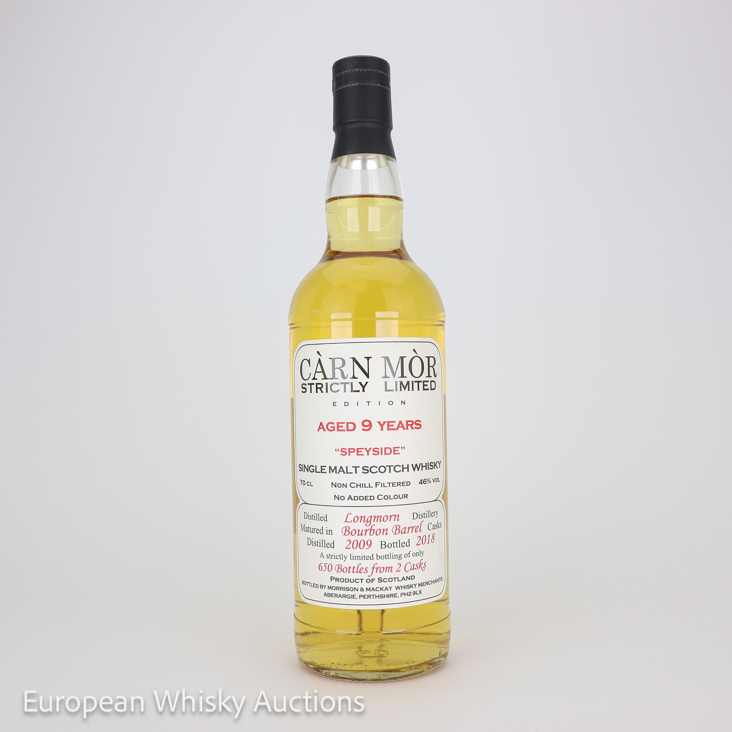Longmorn 9 Year Old, Bourbon Cask, 2009, Morrison & MacKay, 46% whisky bottle