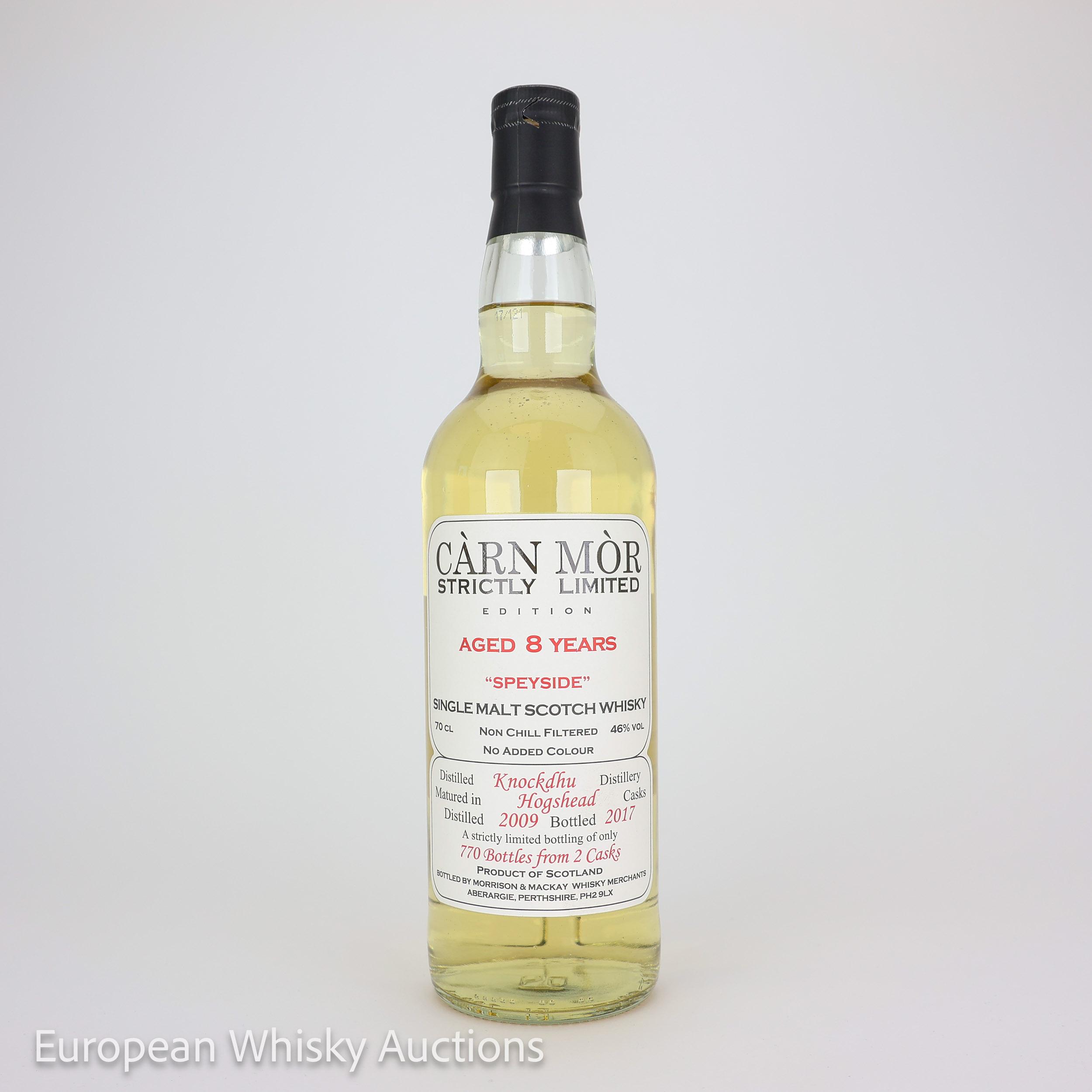 Knockdhu Càrn Mòr Strictly Limited 8 Year Old, Hogshead Cask, 2009, Morrison & Mackay, 46% whisky bottle