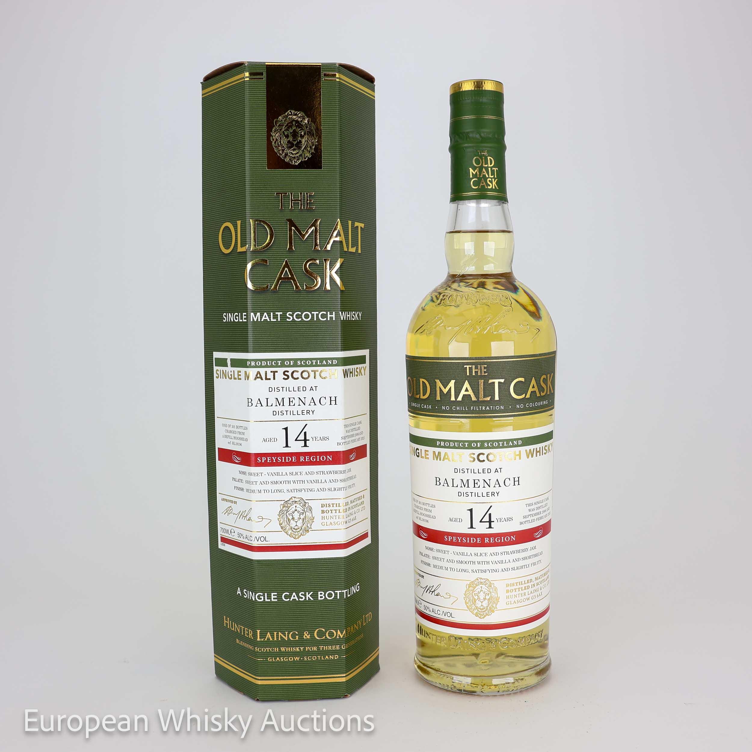 Balmenach Old Malt Cask #14 Year Old, Refill Hogshead Cask, Cask #HL 18196, 2006, Hunter Laing, 50% whisky bottle