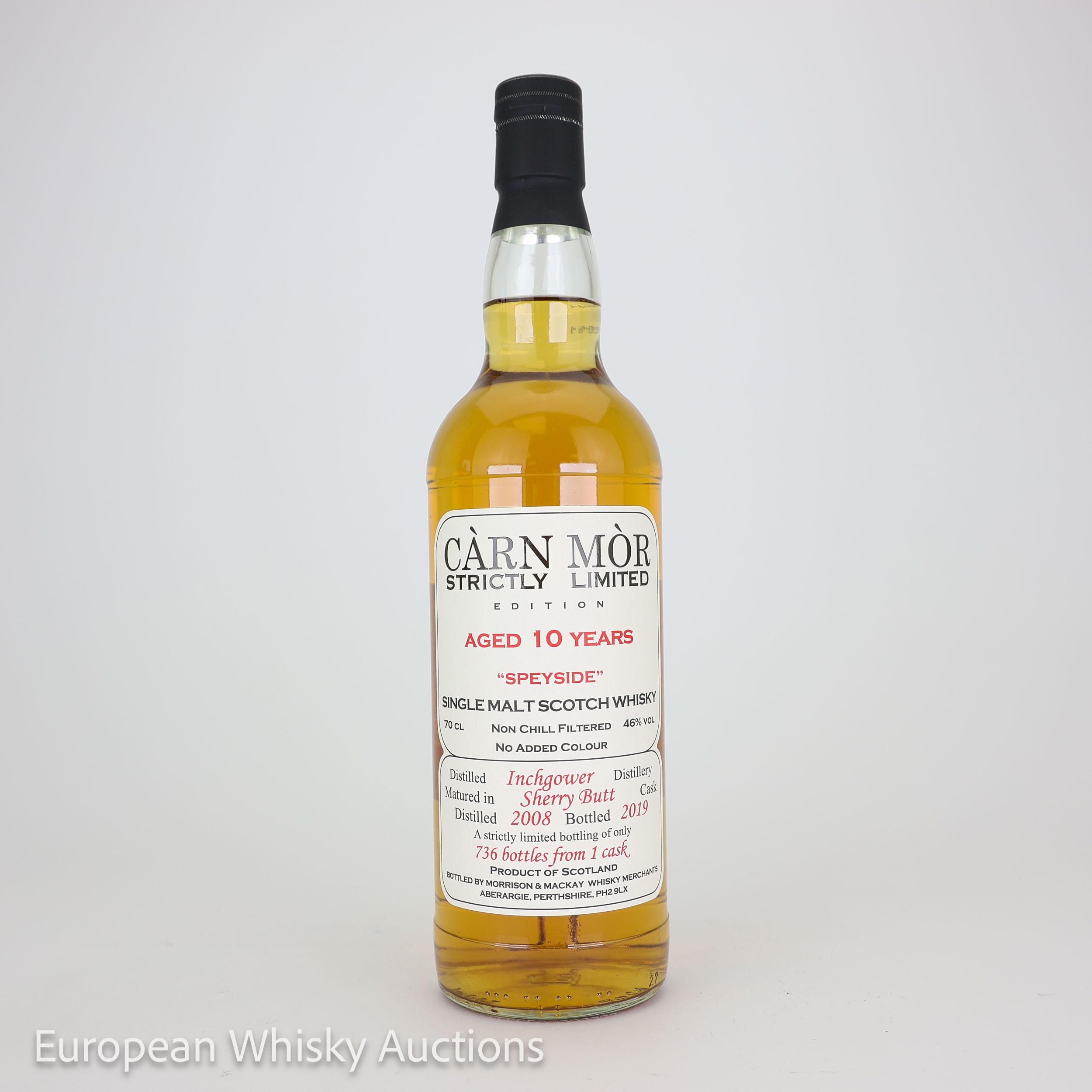 Inchgower Càrn Mòr Strictly Limited 10 Year Old, Sherry Cask, 2008, Morrison & Mackay, 46% whisky bottle