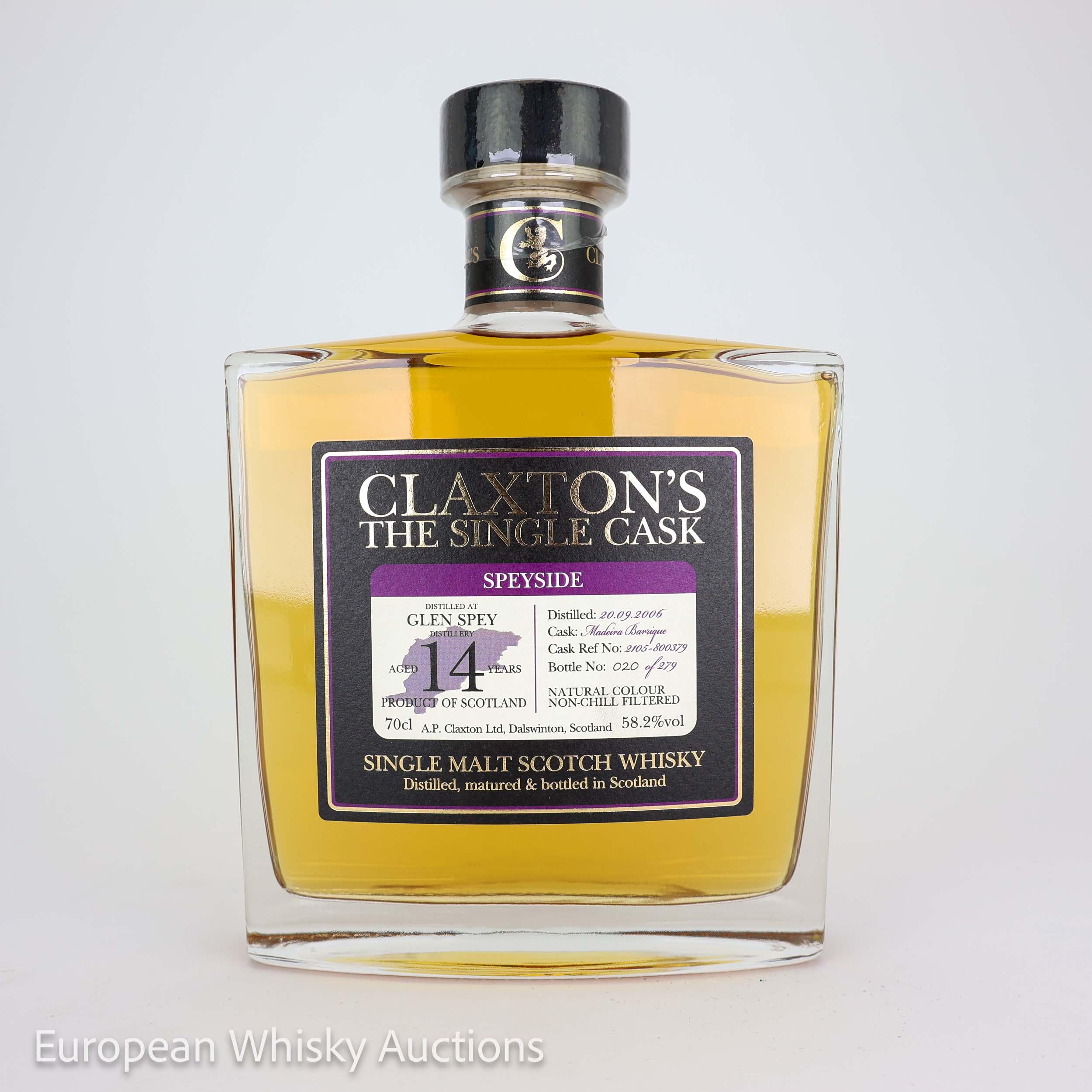 Glen Spey The Single Cask #14 Year Old, Madeira Cask, Cask #2105-800379, 2006, Claxton's, 58.2% whisky bottle