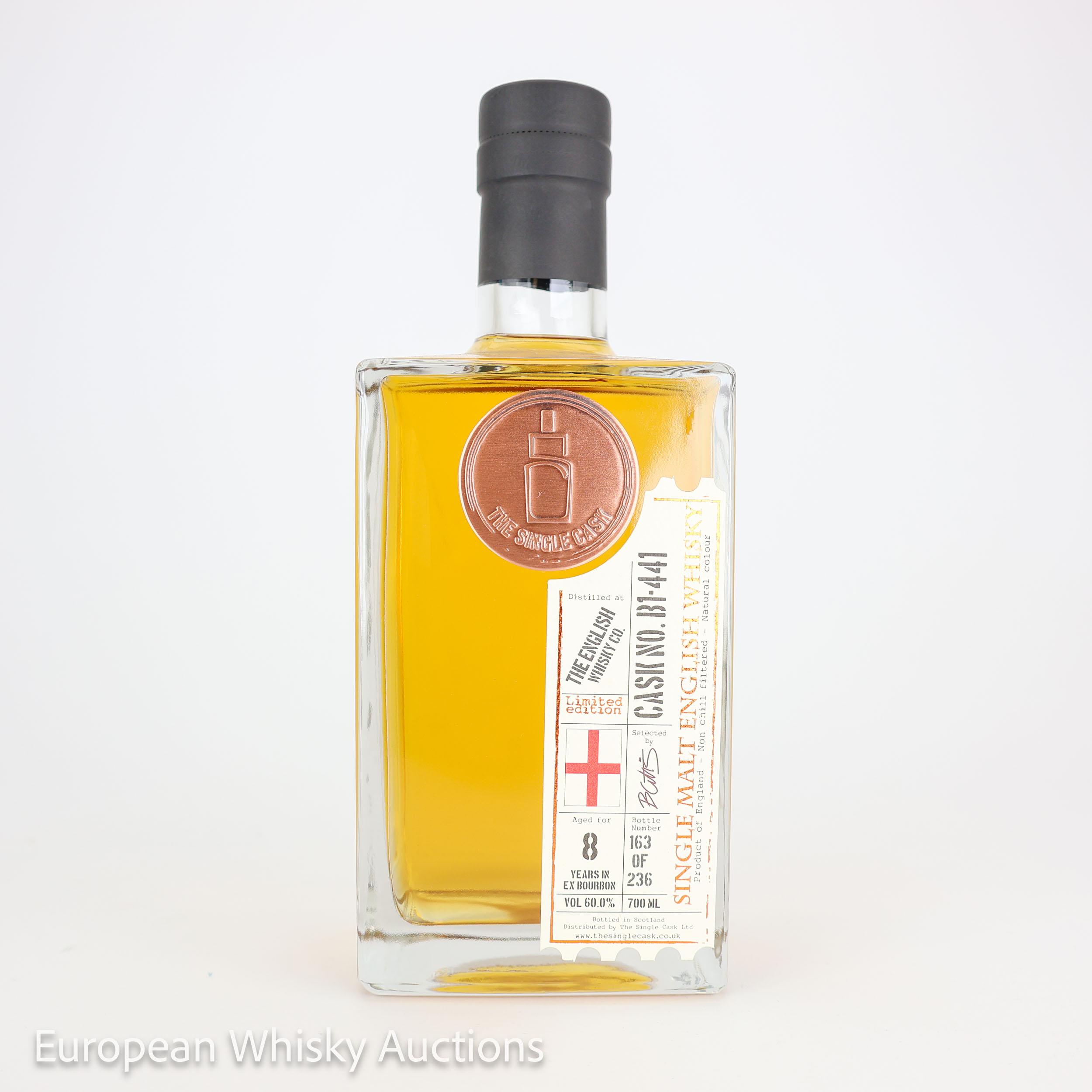 English Whisky Co The Single Cask 8 Year Old, Bourbon Cask, Cask No. B1-441, 2014, The Single Cask, 60% whisky bottle