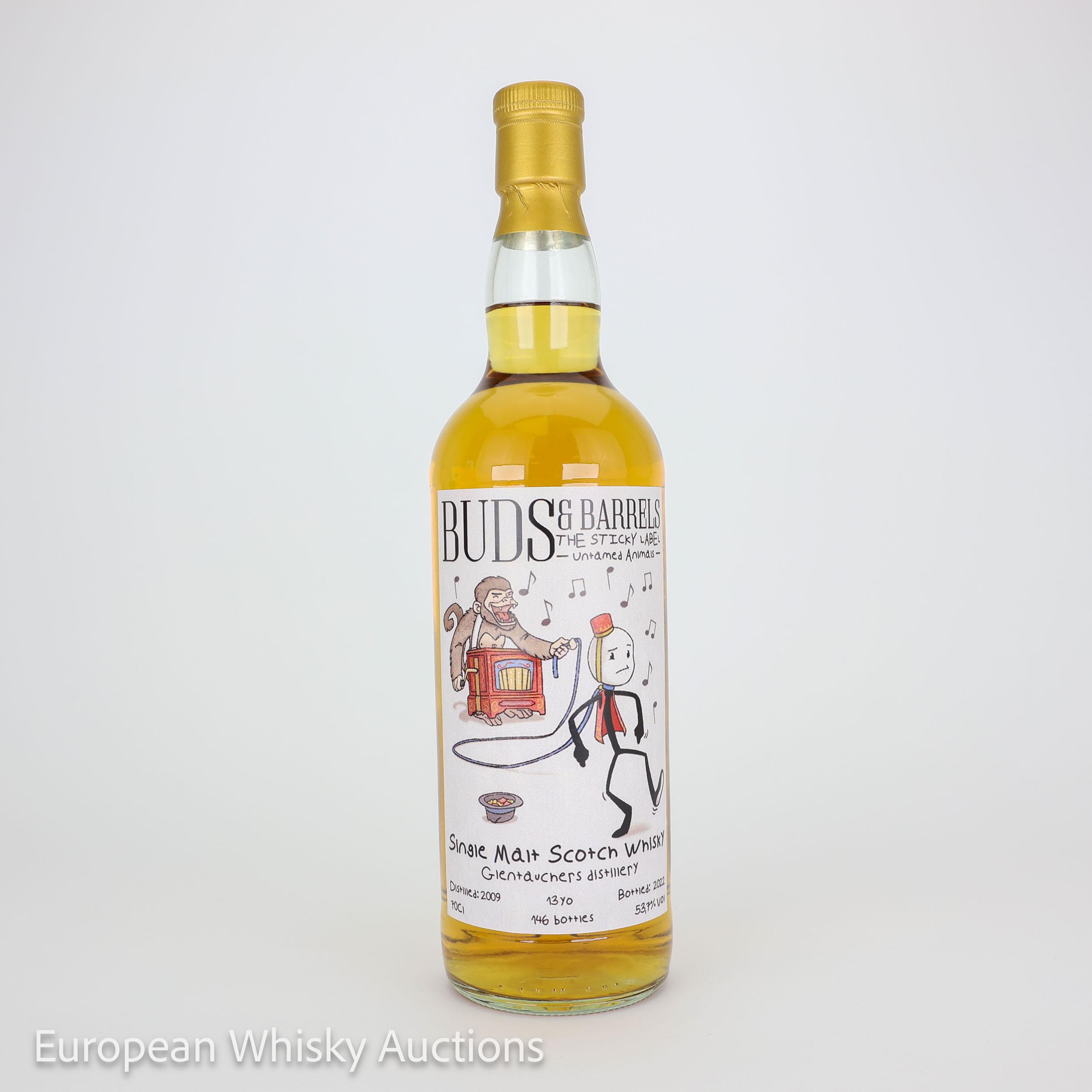 Glentauchers The Sticky Label Untamed Animals 13 Year Old, Refill Sherry Butt Cask, Cask #1810, 2009, Buds & Barrels, 53.7% whisky bottle