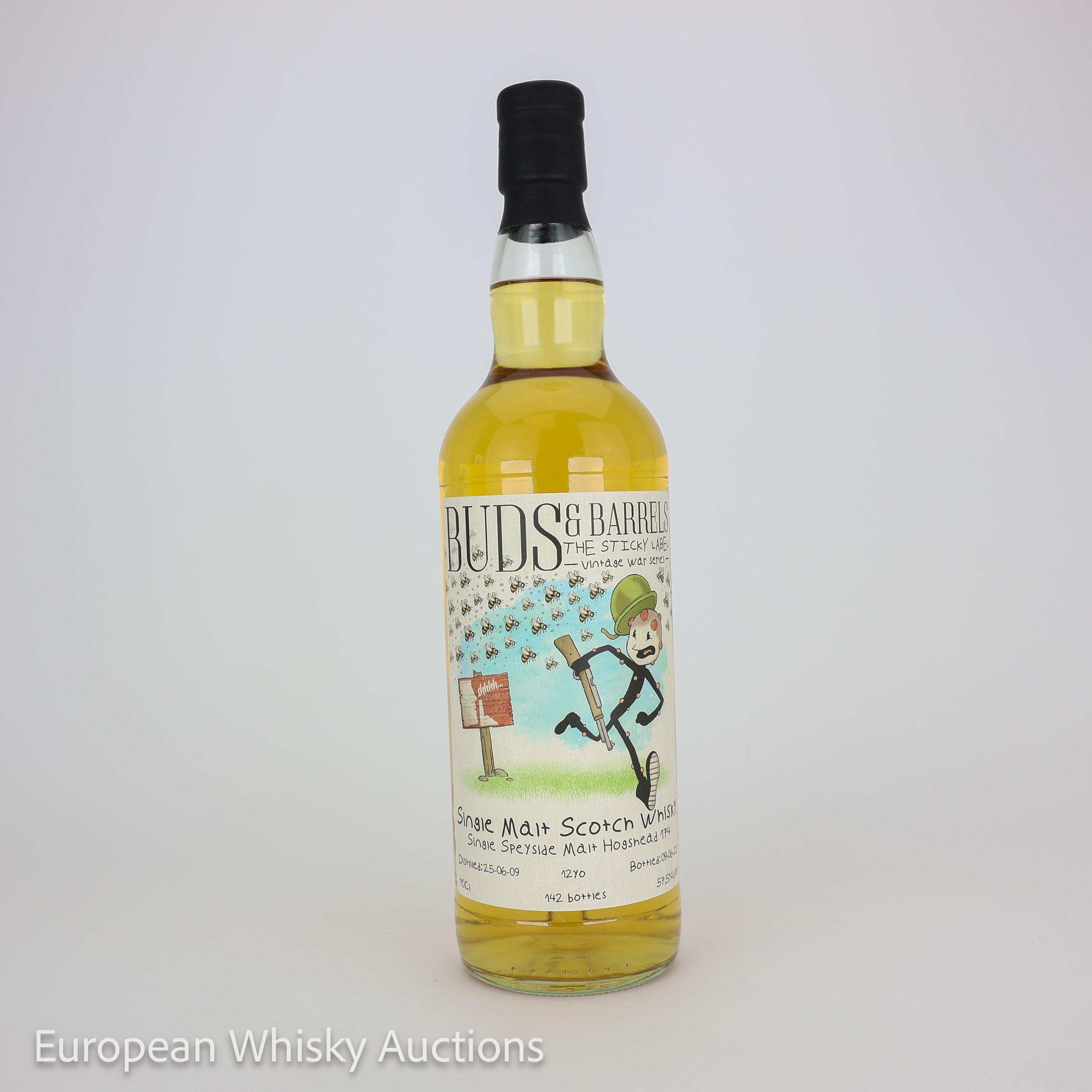 Undisclosed Scottish distillery The Sticky Label 2009 12 Year Old Speyside Single Malt, Hogshead Cask, Cask #174, 2009, Buds & Barrels, 57.5% whisky bottle