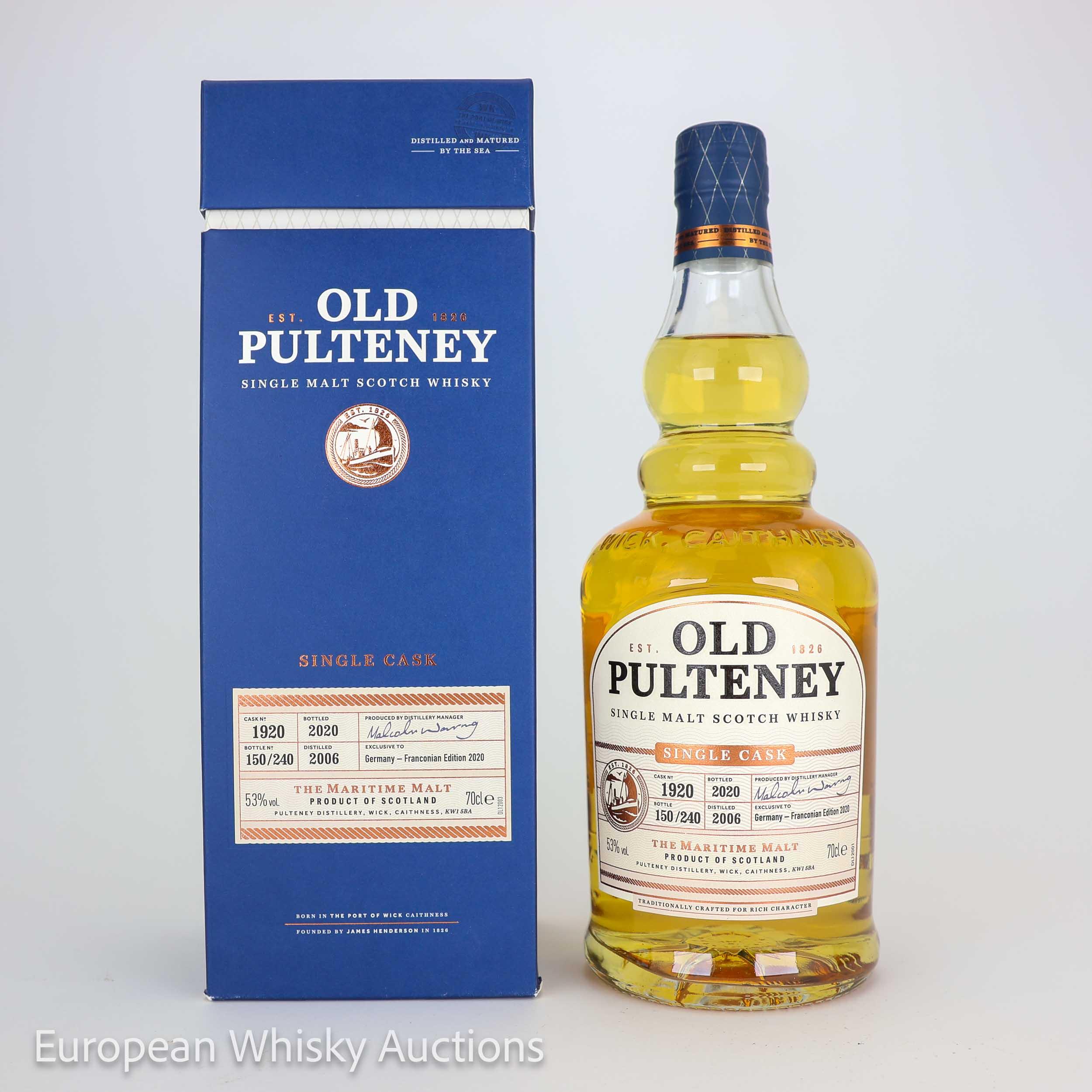 Old Pulteney Single Cask #14 Year Old, Bourbon Cask, Cask #1920, 2020, 53% whisky bottle