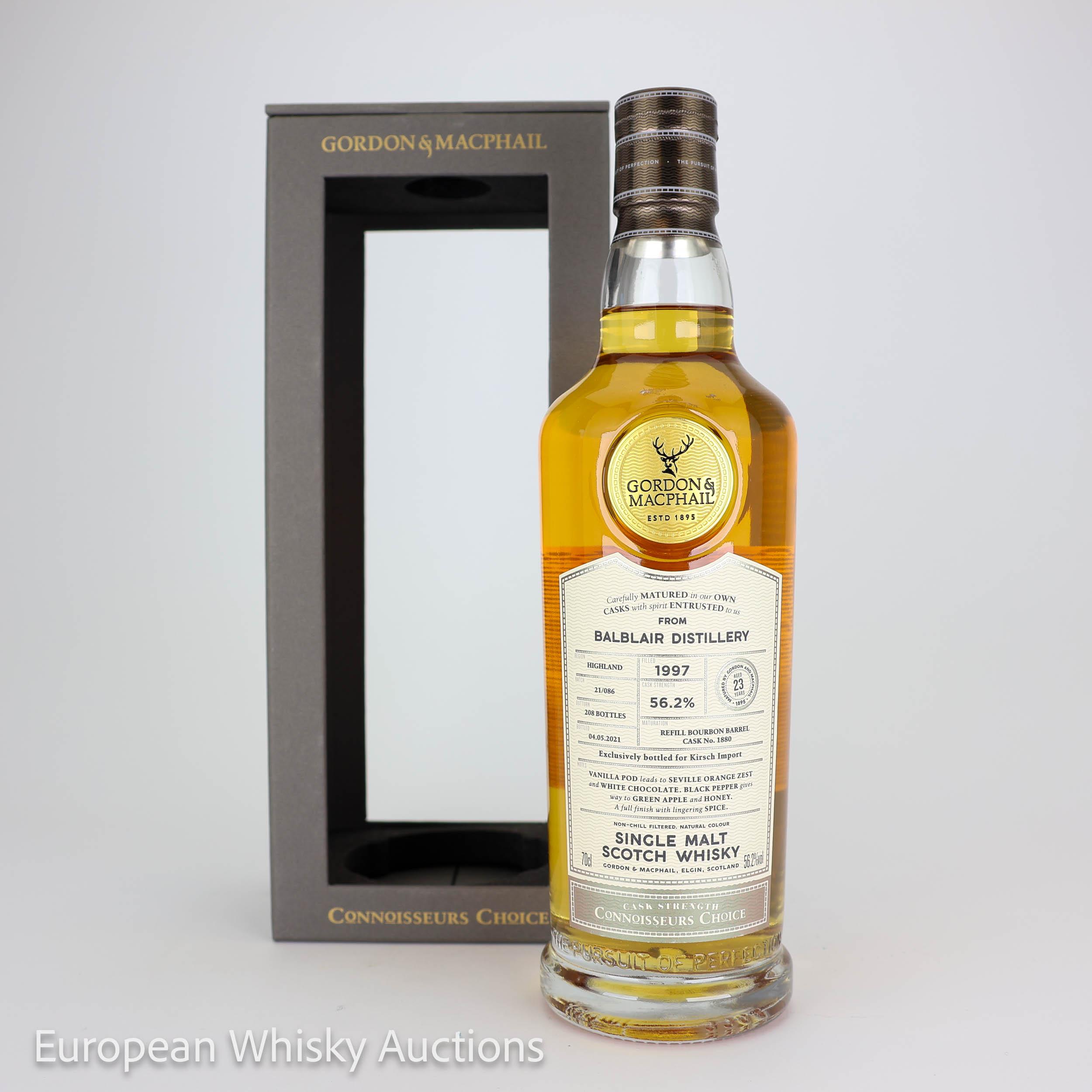 Balblair Connoisseurs Choice Cask Strength 23 Year Old, Bourbon Cask, Cask #1880, Batch No. 21/086, 1997, Gordon & MacPhail, 56.2% whisky bottle