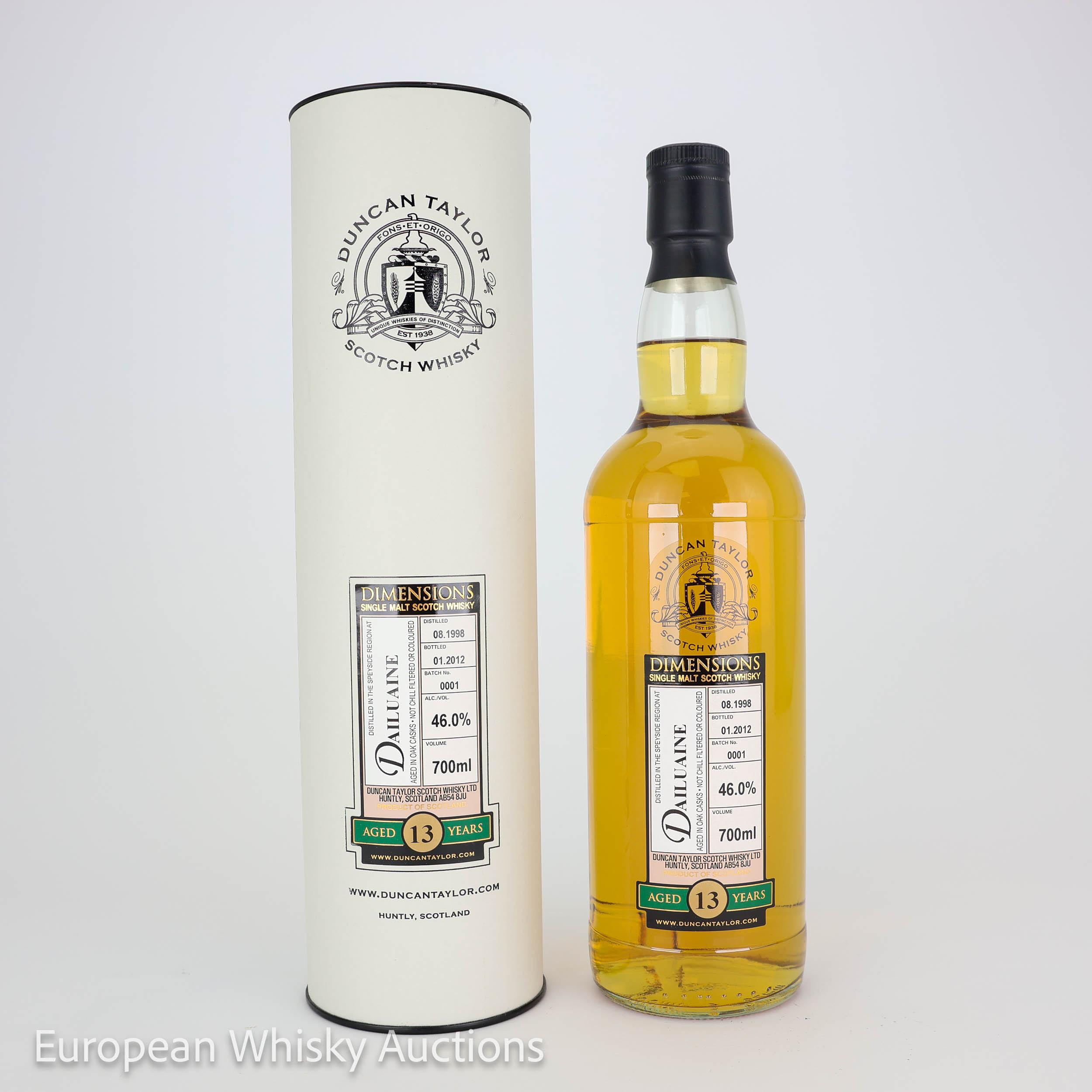 Dailuaine Dimensions 13 Year Old, Cask #0001, Batch No. 0001, 1998, Duncan Taylor, 46% whisky bottle