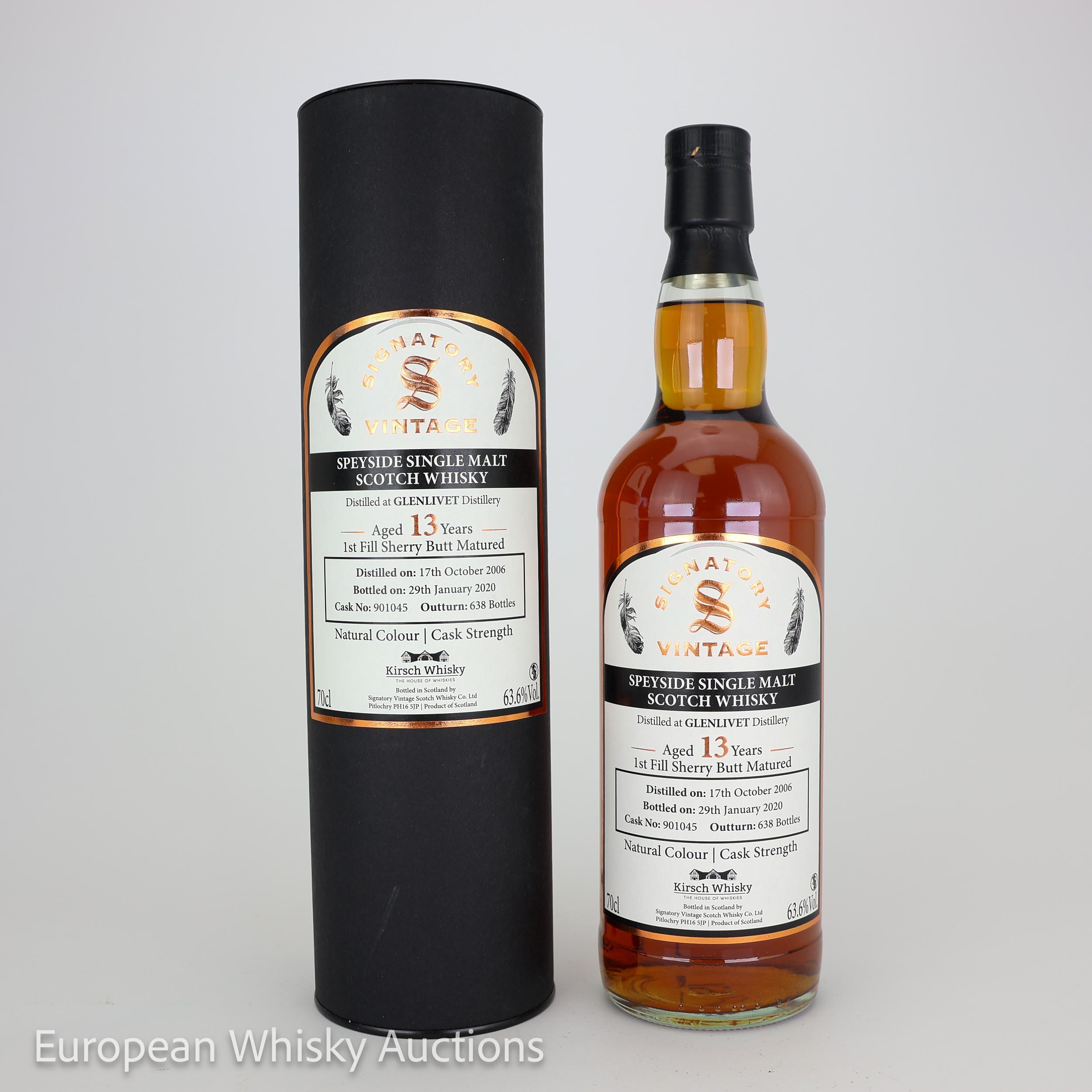 Glenlivet 13 Year Old, Sherry Cask, Cask #901045, 2006, Signatory Vintage, 63.6% whisky bottle