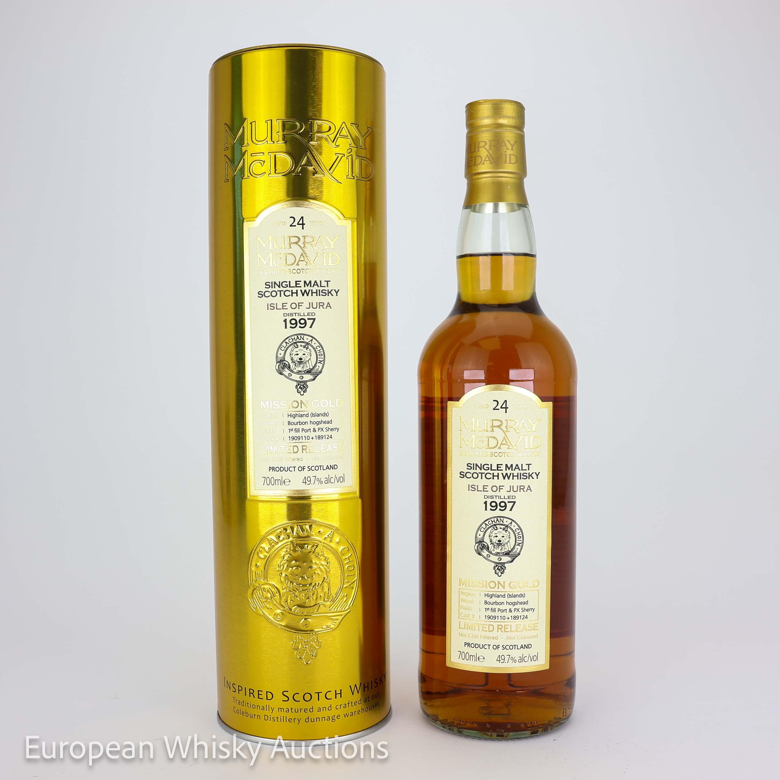 Isle of Jura Mission Gold 24 Year Old, Port & PX Sherry Cask, Cask #1909110 + 189124, 1997, Murray McDavid, 49.7% whisky bottle