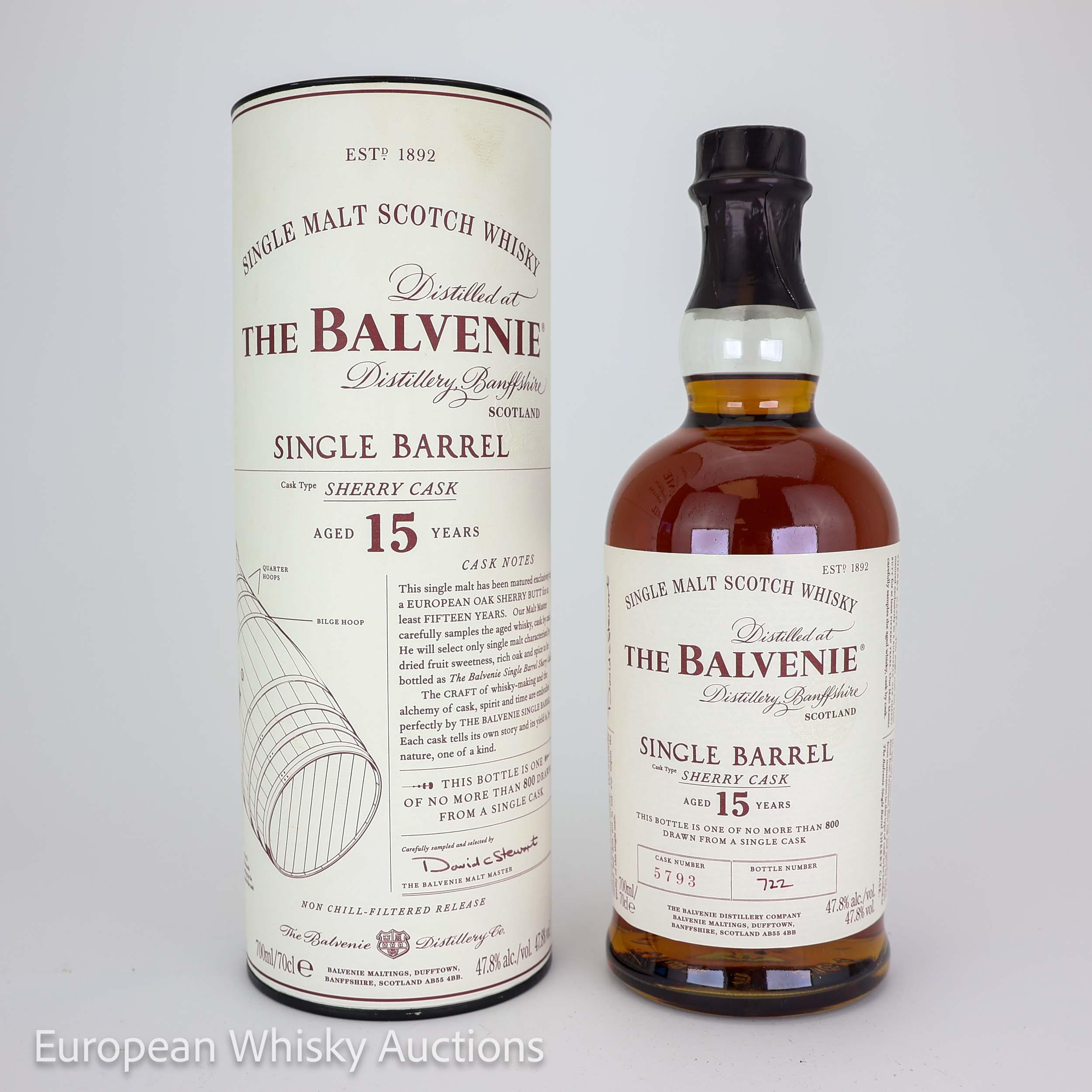 Balvenie Single Barrel 15 Year Old, Sherry Cask, Cask #5793, 47.8% whisky bottle