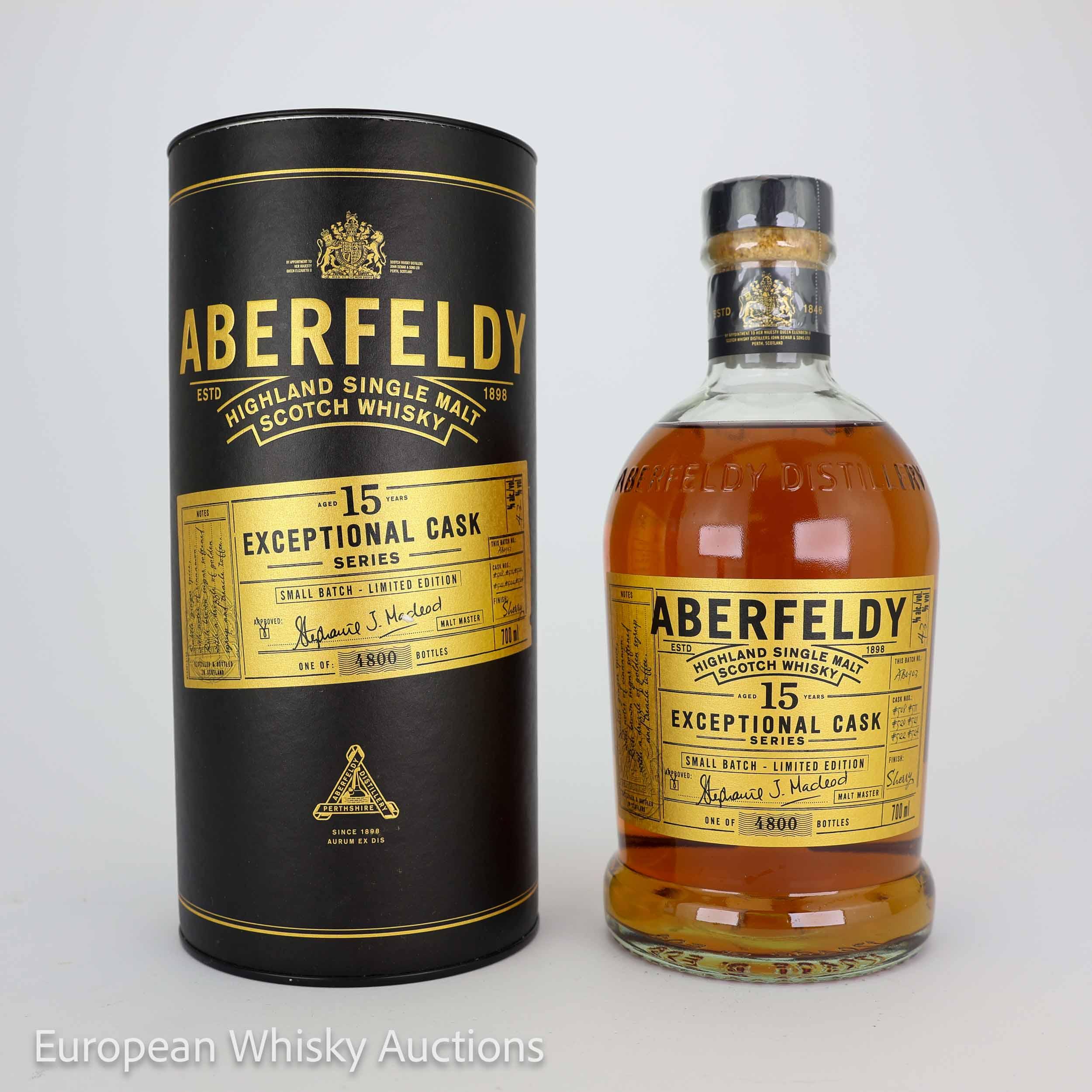 Aberfeldy Exceptional Cask Series 15 Year Old, Sherry Cask, Batch No. AB0903, 2019, 43% whisky bottle