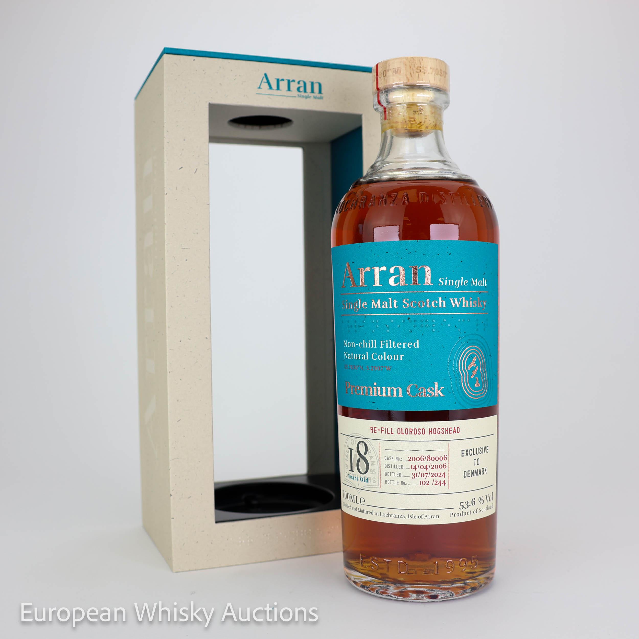 Arran Premium Cask #18 Year Old, Oloroso Cask, Cask #2006/80006, 2024, 53.6% whisky bottle