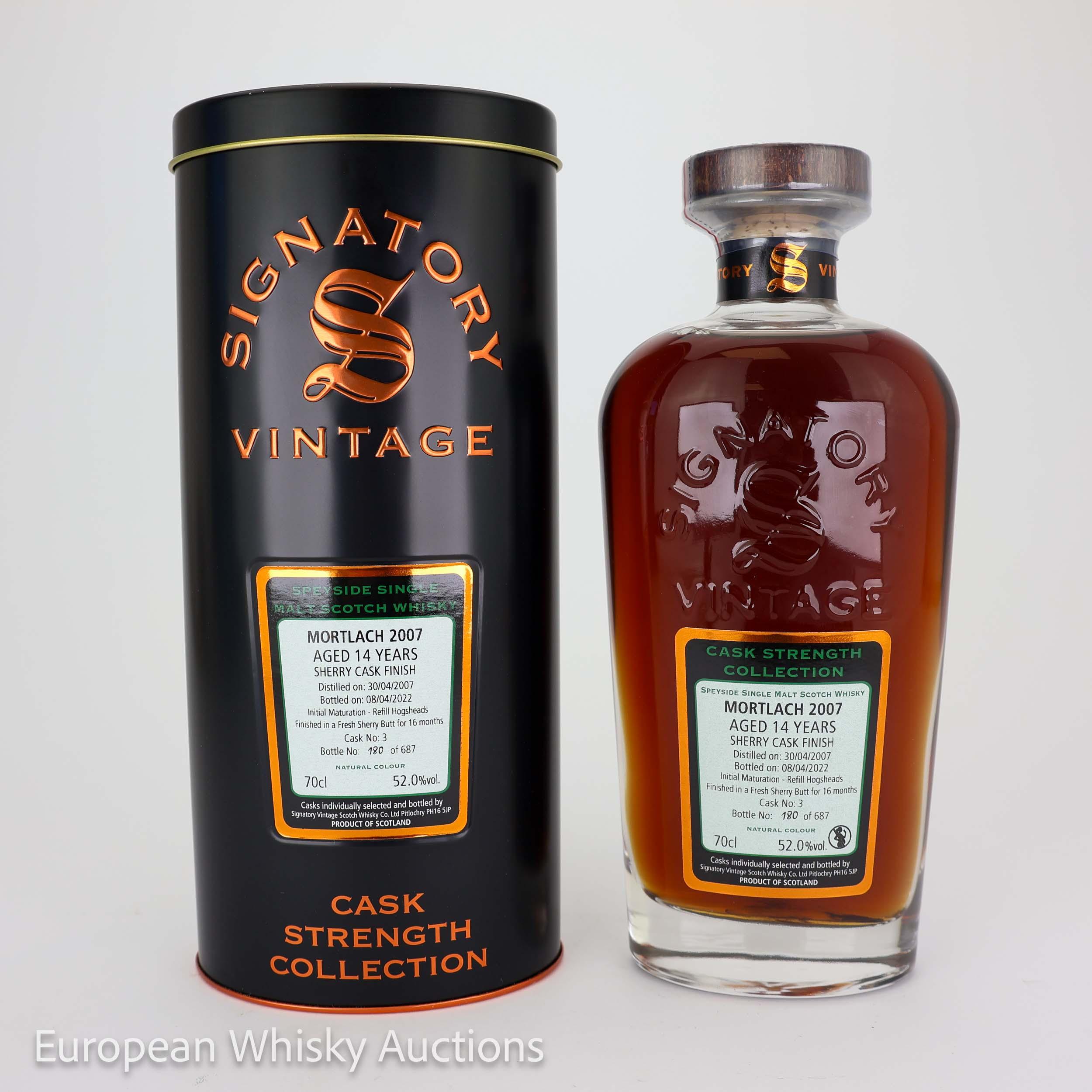 Mortlach Cask Strength Collection 14 Year Old, Sherry Cask, Cask #3, 2007, Signatory Vintage, 52% whisky bottle