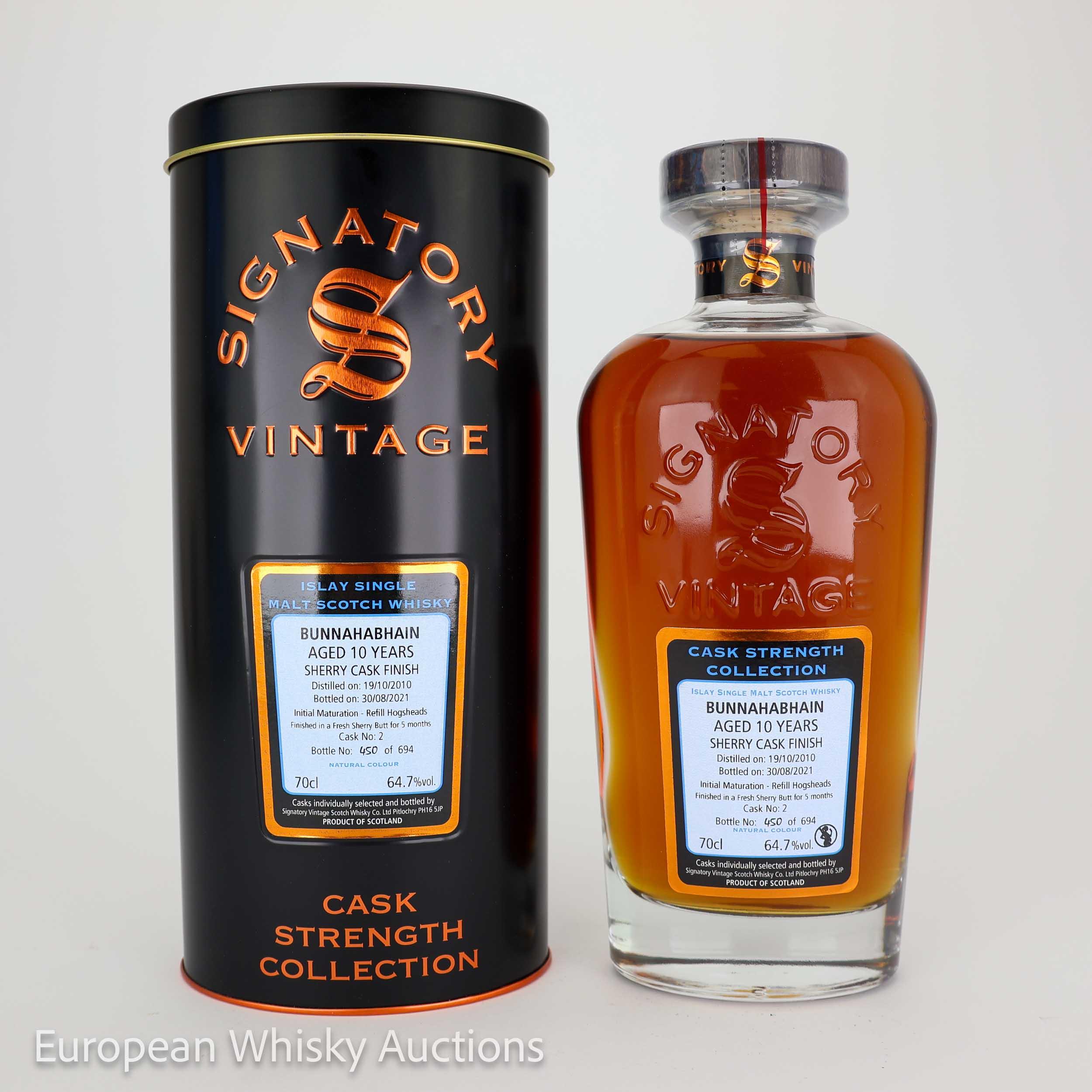 Bunnahabhain Cask Strength Collection 10 Year Old, Sherry Cask, Cask #2, 2010, Signatory Vintage, 64.7% whisky bottle