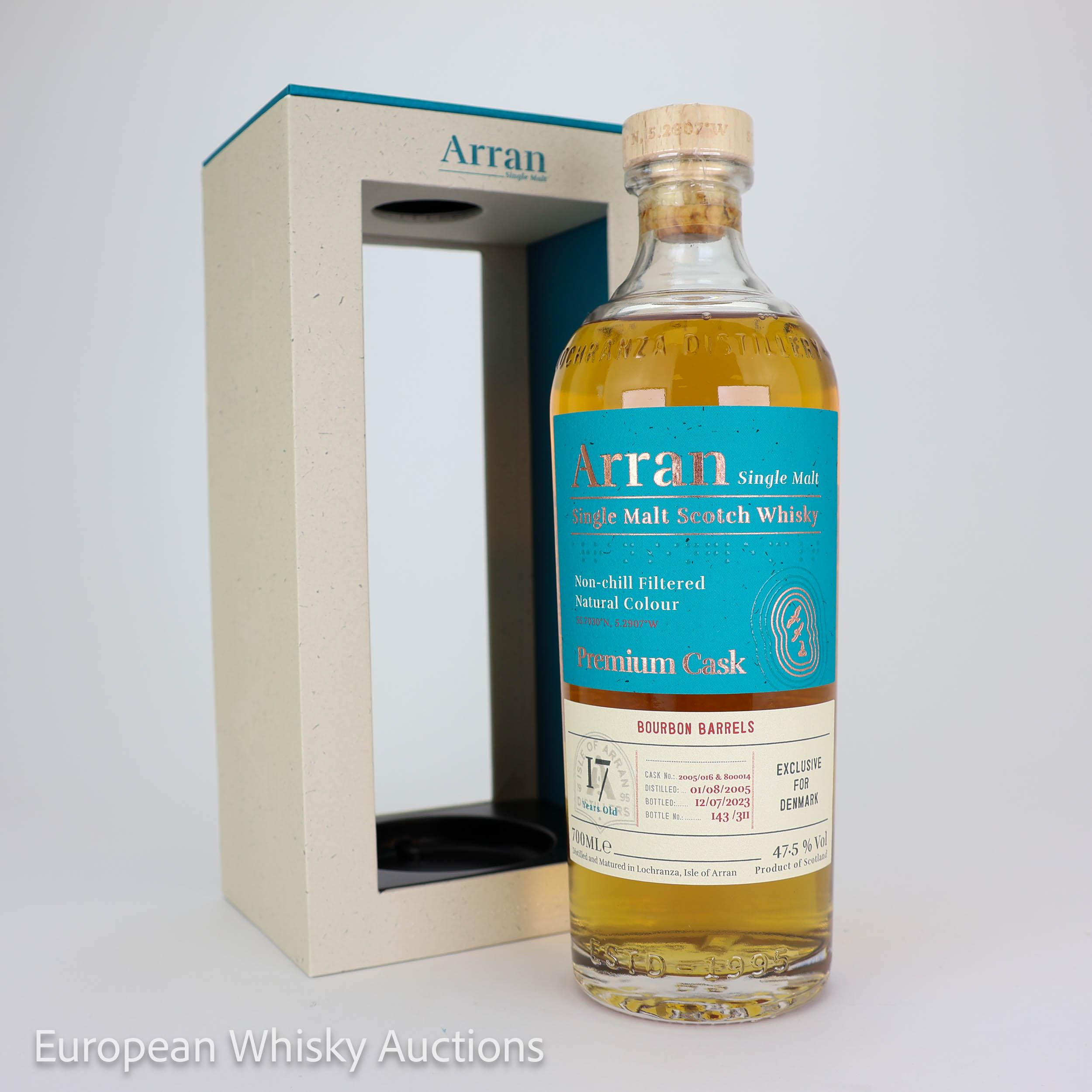Arran Premium Cask #17 Year Old, Bourbon Cask, Cask #2005/016 & 800014, 2023, 47.5% whisky bottle