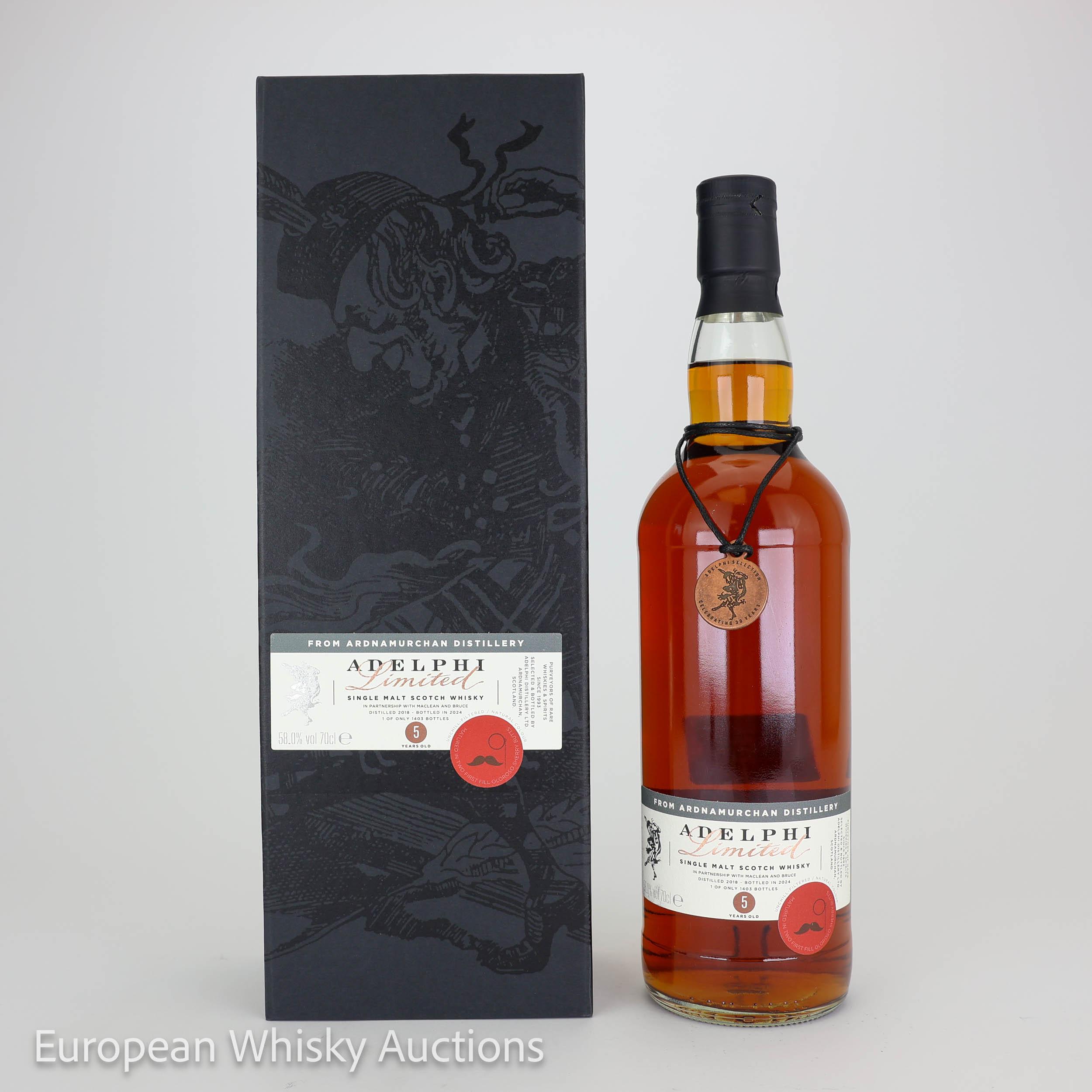 Ardnamurchan Maclean & Bruce 5 Year Old, Oloroso Sherry Cask, Cask #1059, 1263, 2018, Adelphi, 58% whisky bottle