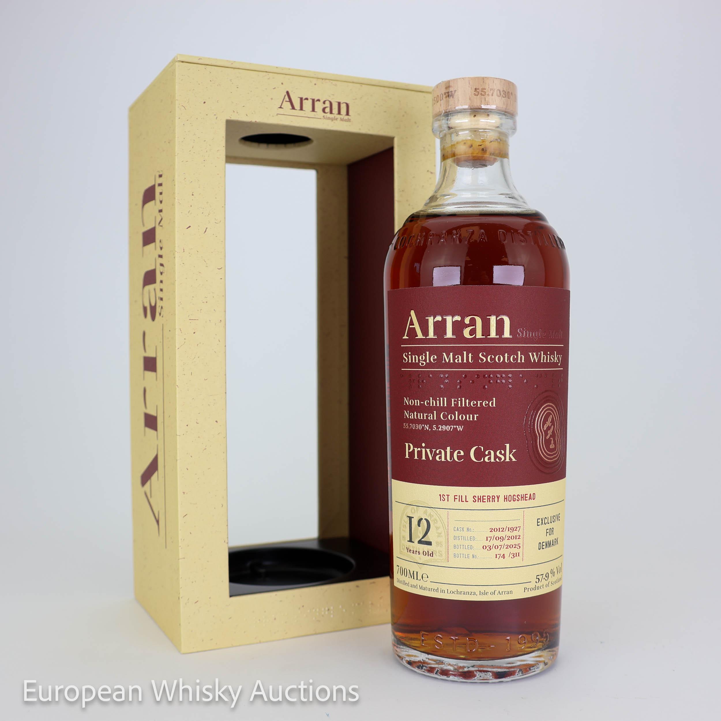 Arran Private Cask #12 Year Old, Sherry Cask, Cask #2012/1927, 2025, 57.9% whisky bottle