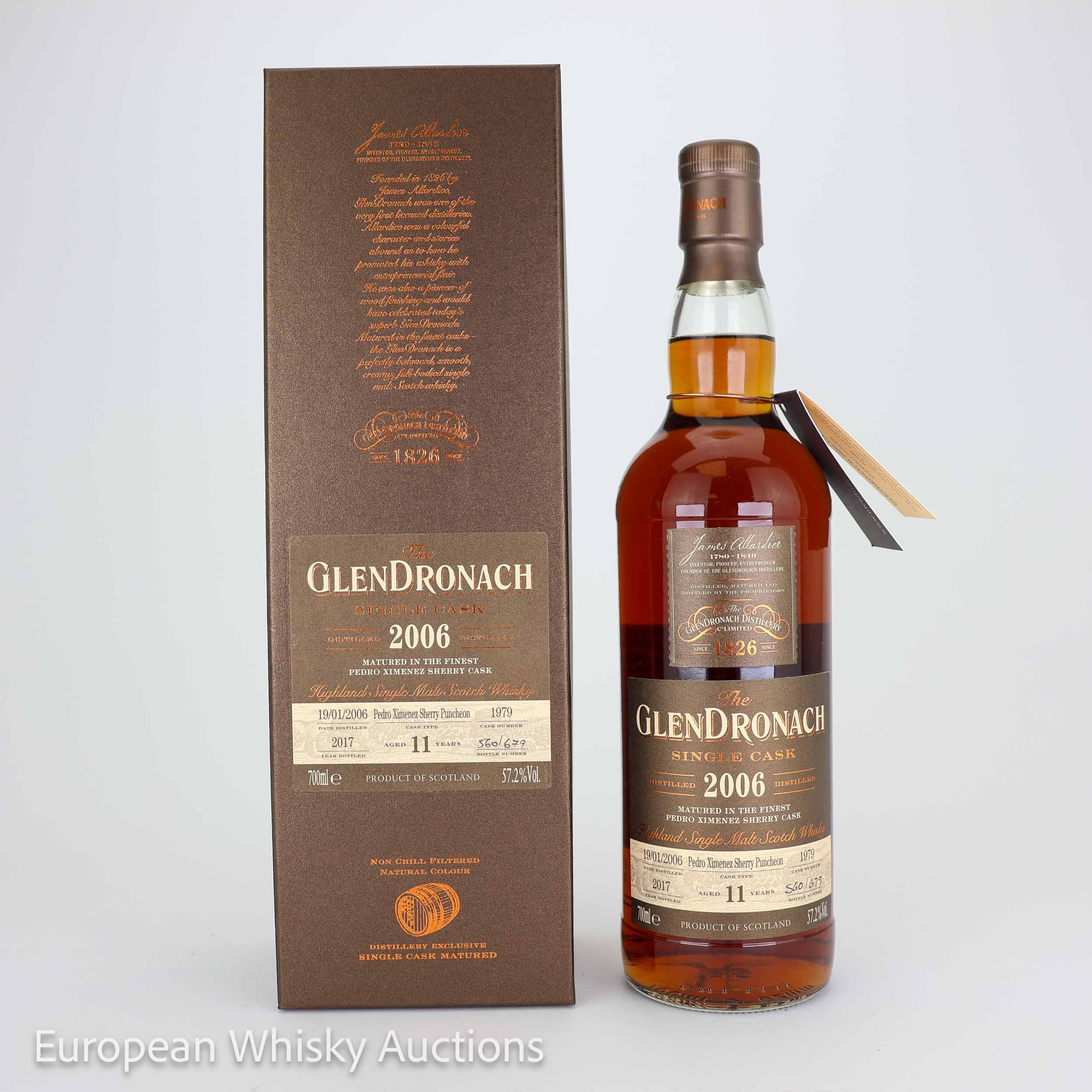 Glendronach Single Cask 11 Year Old, Pedro Ximénez Sherry Cask, Cask #1979, Batch No. 16, 2017, 57.2% whisky bottle