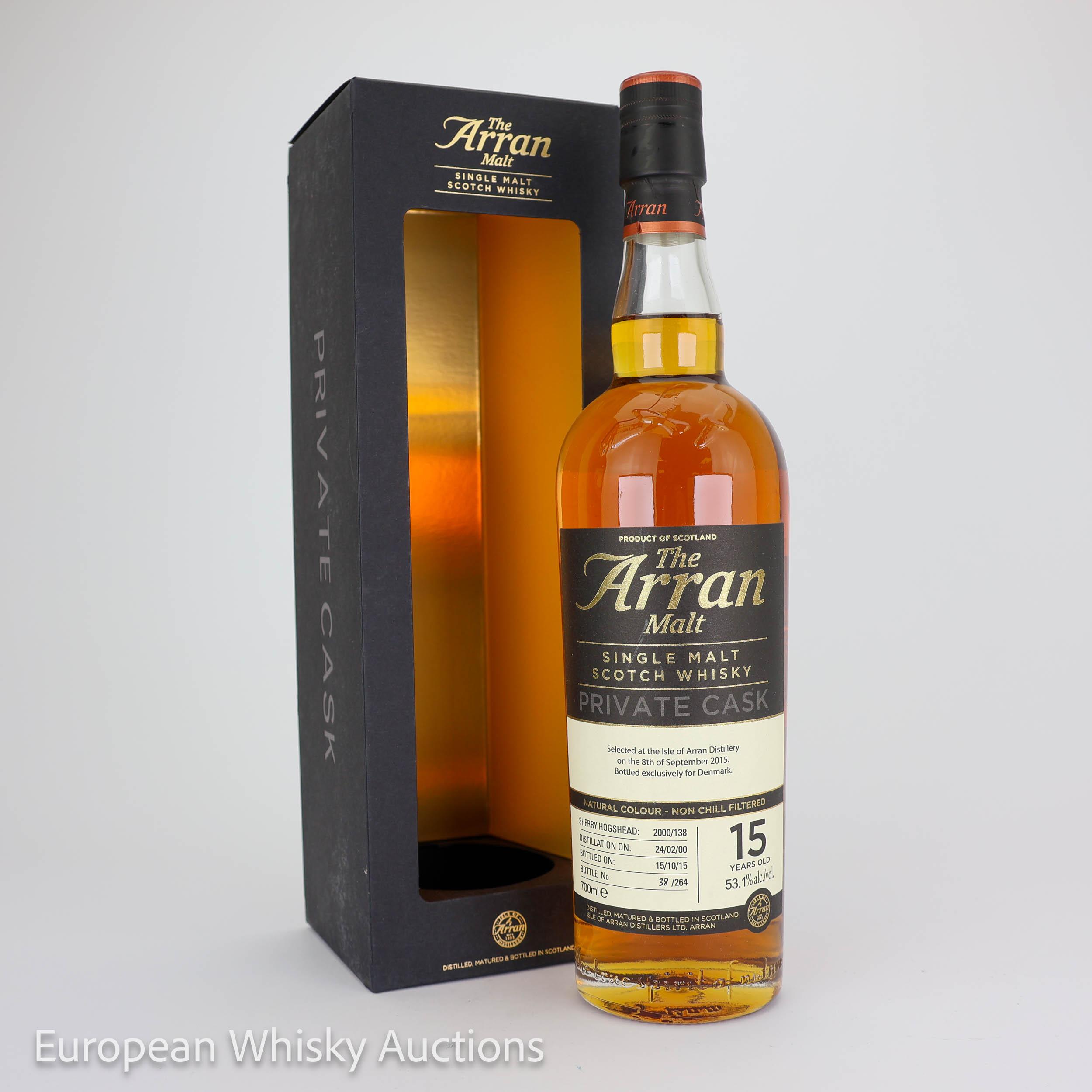 Arran Private Cask #15 Year Old, Sherry Cask, Cask #2000/138, 2015, 53.1% whisky bottle
