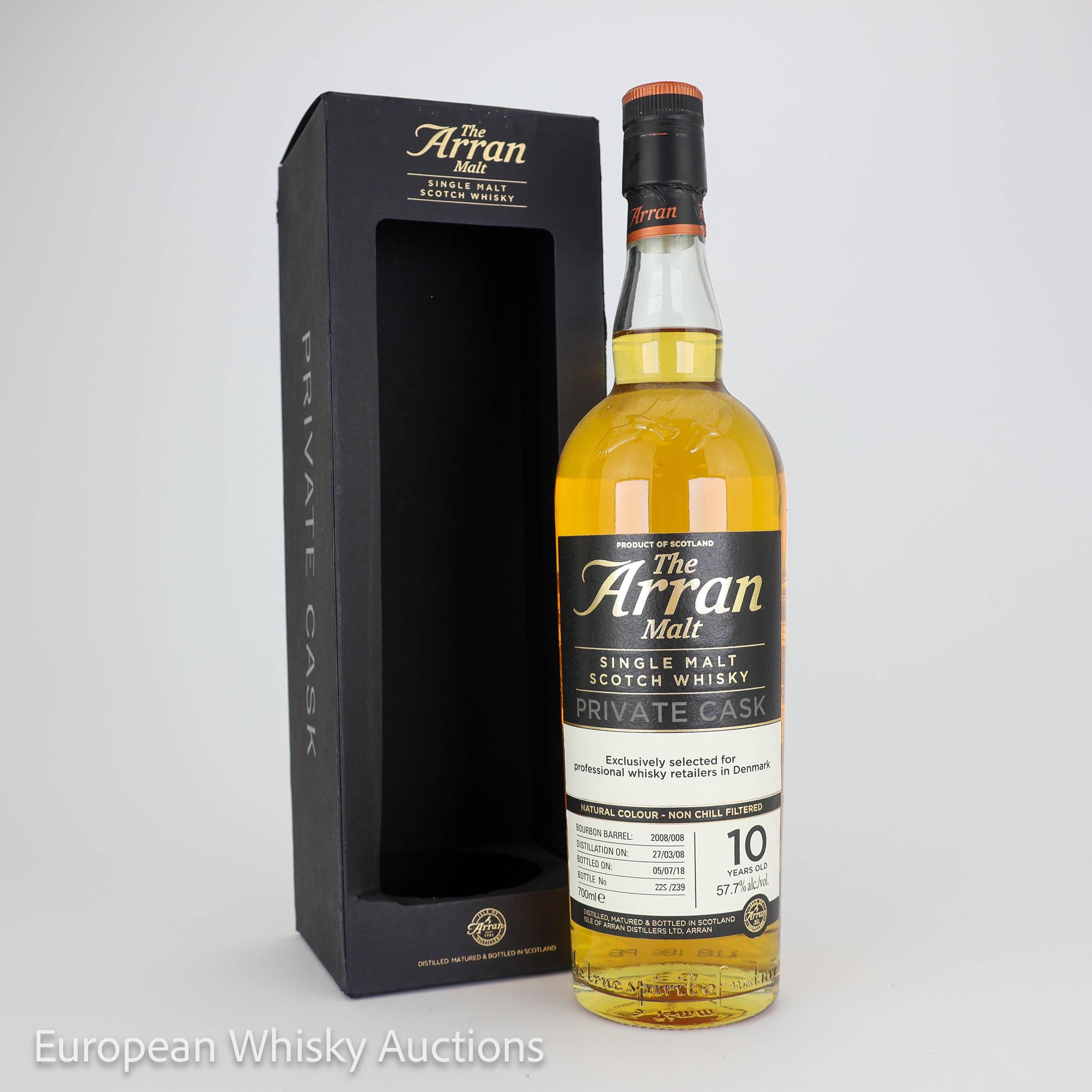 Arran Private Cask #10 Year Old, Bourbon Barrel Cask, Cask #2008/008, 2018, 57.7% whisky bottle