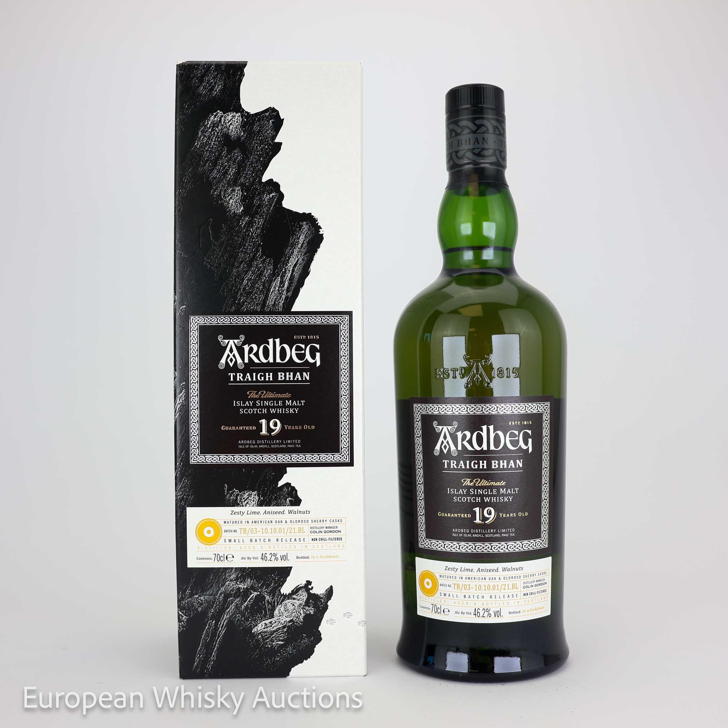Ardbeg Traigh Bhan 19 Year Old, American Oak & Oloroso Sherry Cask, Batch No. TB/03-10.10.01/21.BL, 2021, 46.2% whisky bottle
