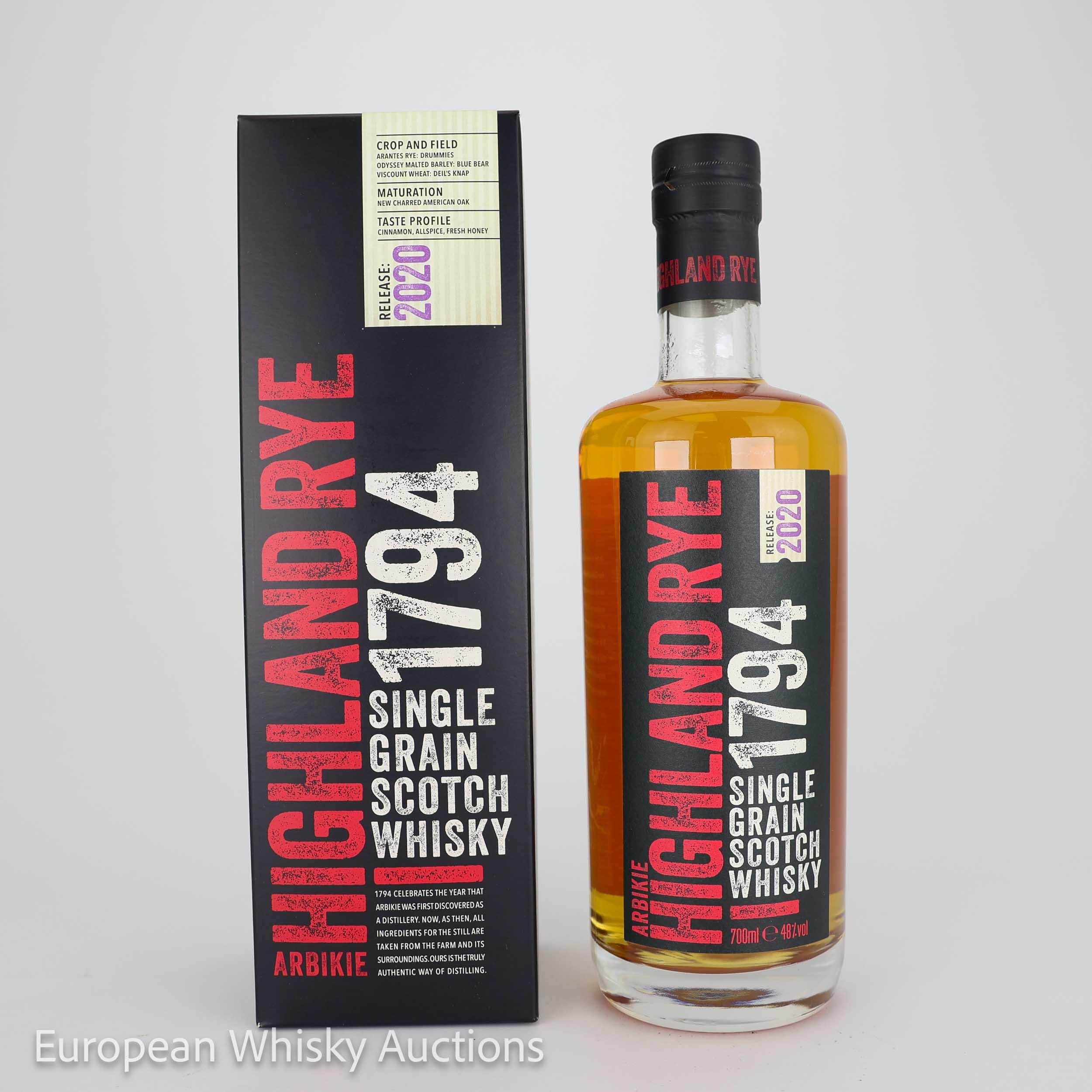 Arbikie Highland Rye 1794 Release, New Charred American Oak Cask, 2020, 48% whisky bottle