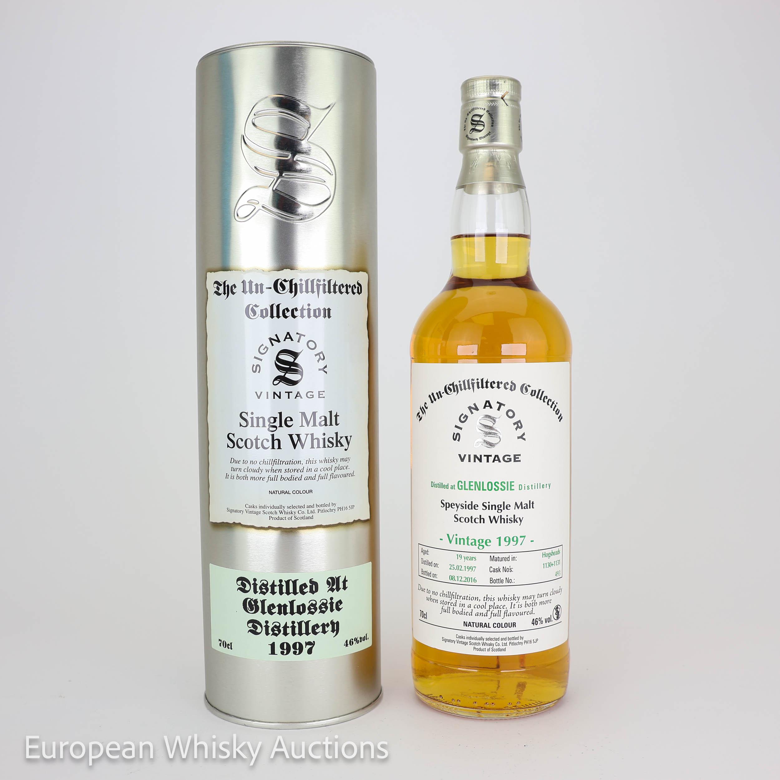 Glenlossie The Un-Chillfiltered Collection 19 Year Old, Hogshead Cask, Cask #1130 & 1131, 1997, Signatory Vintage, 46% whisky bottle