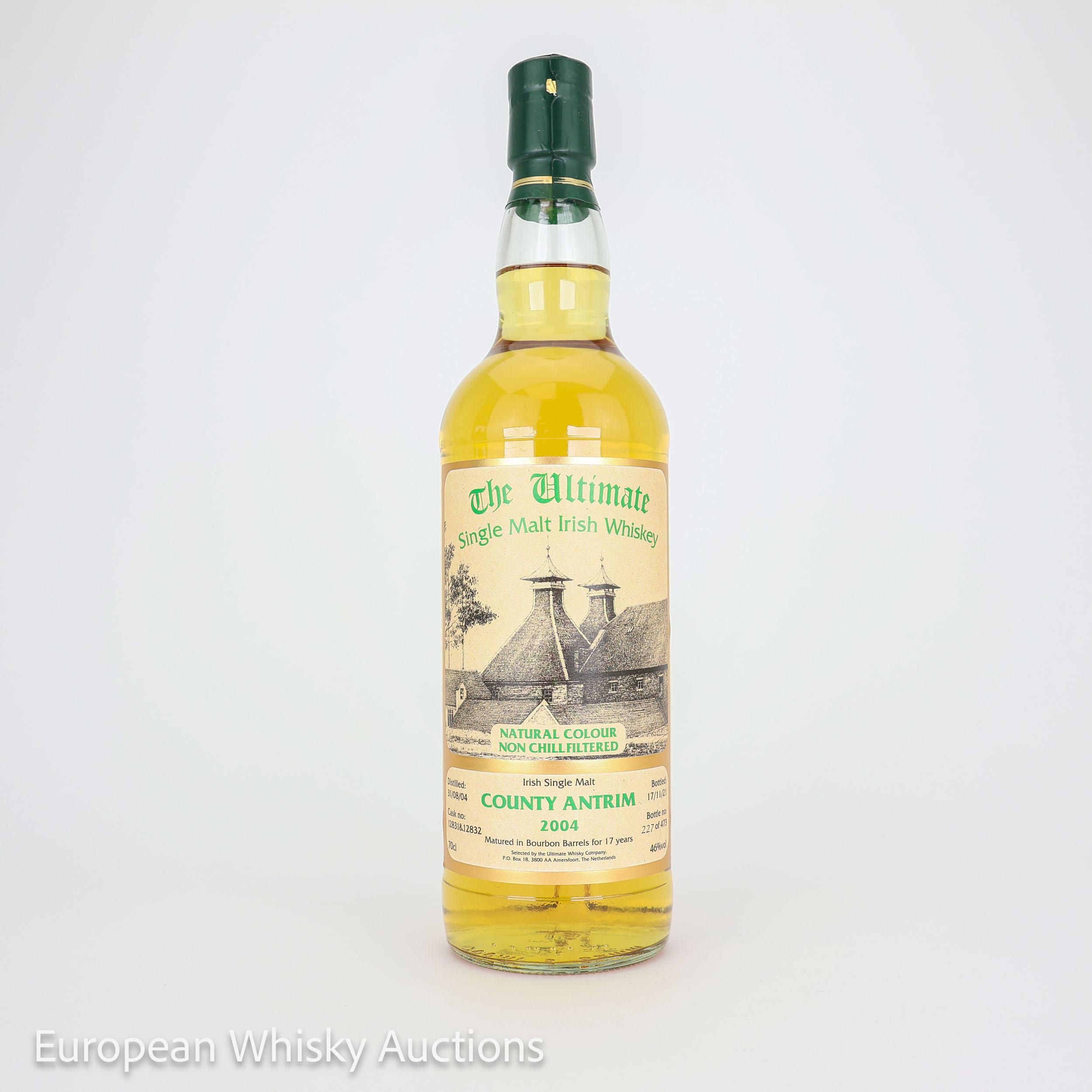 Undisclosed Distillery County Antrim 17 Year Old, Bourbon Cask, Cask #12831 & 12832, 2004, van Wees, 46% whisky bottle