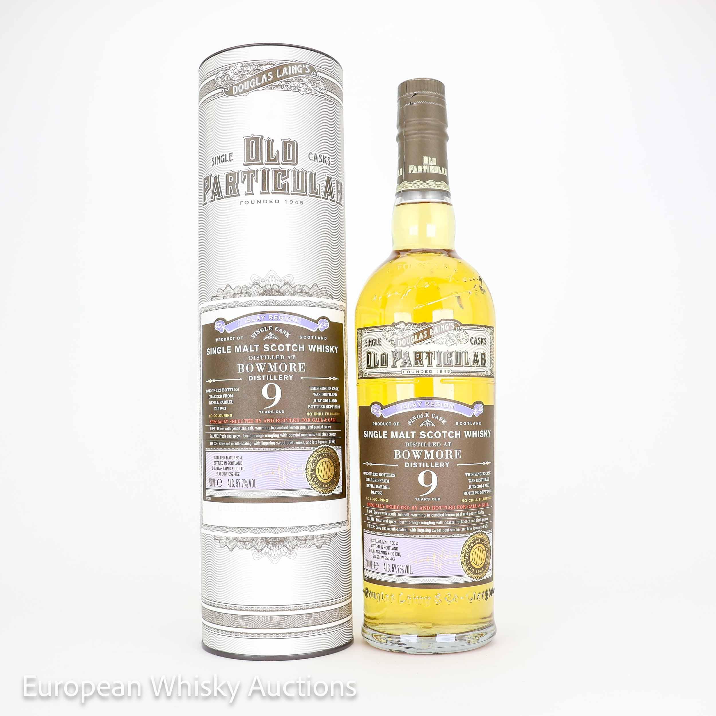 Bowmore Old Particular 9 Year Old, Refill Barrel Cask, Cask #DL17953, 2014, Douglas Laing, 57.7% whisky bottle