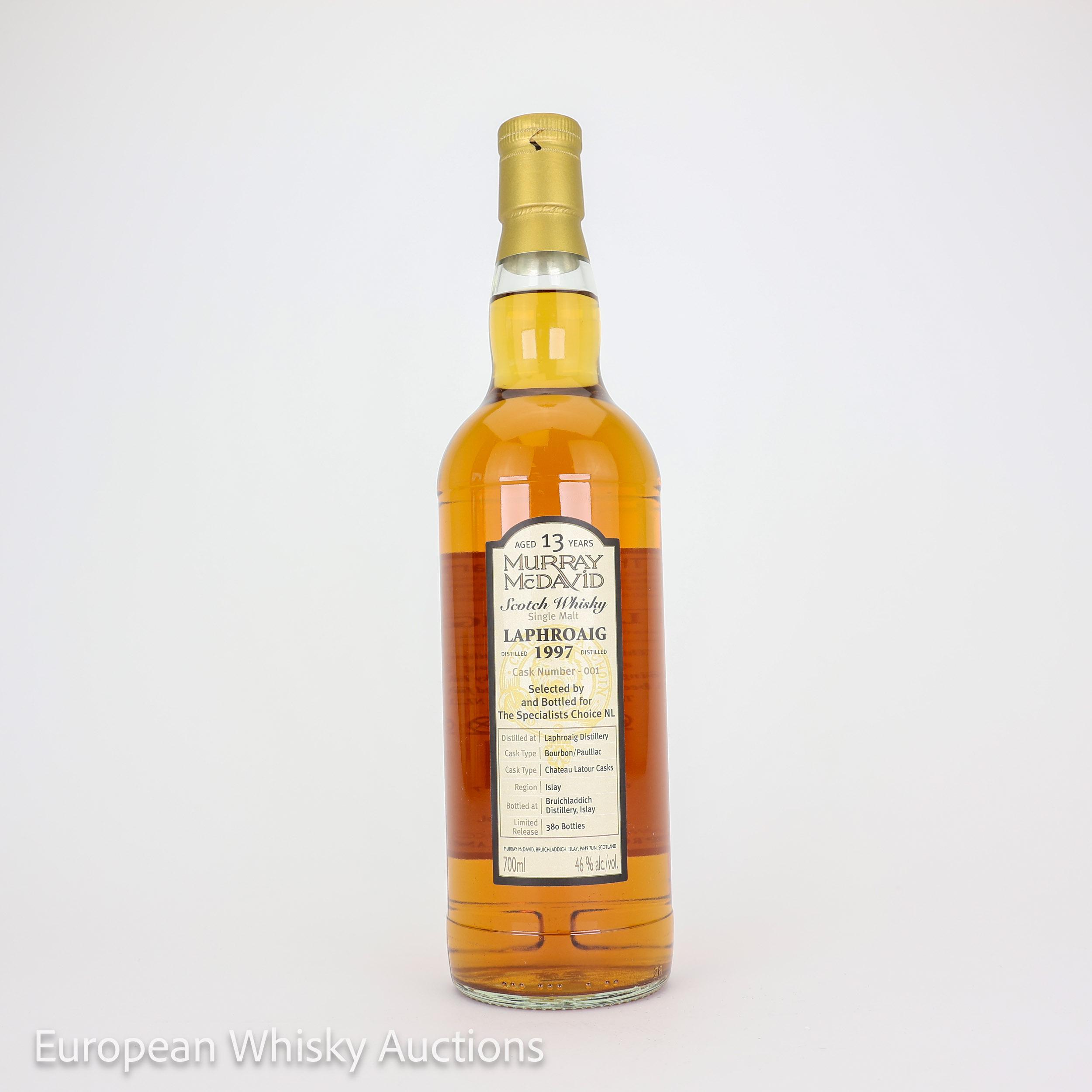 Laphroaig The Perfect Dram 13 Year Old, Bourbon & Chateau Latour Cask, Cask #001, 1997, Murray McDavid, 46% whisky bottle