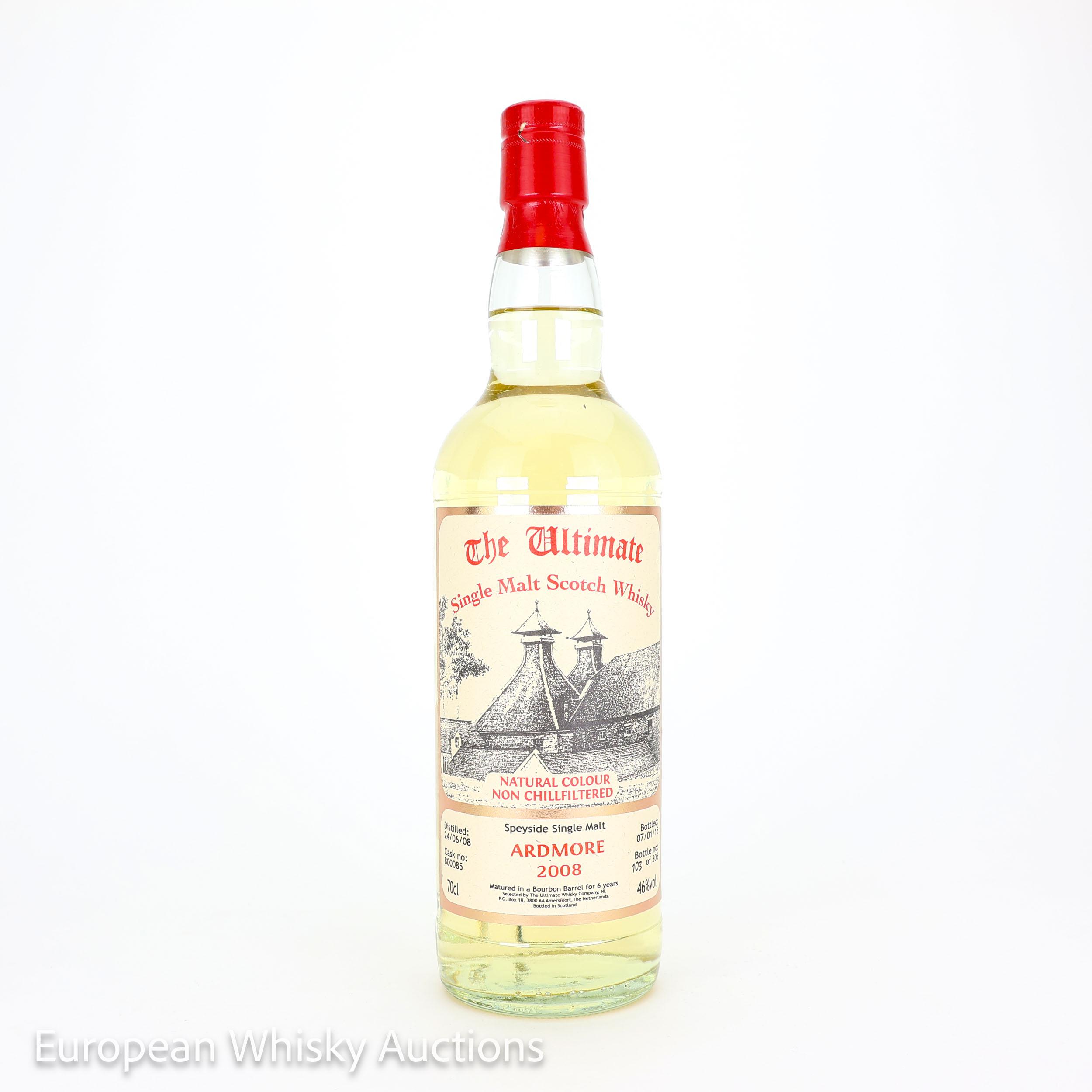 Ardmore The Ultimate 6 Year Old, Bourbon Cask, Cask #800085, 2008, van Wees, 46% whisky bottle