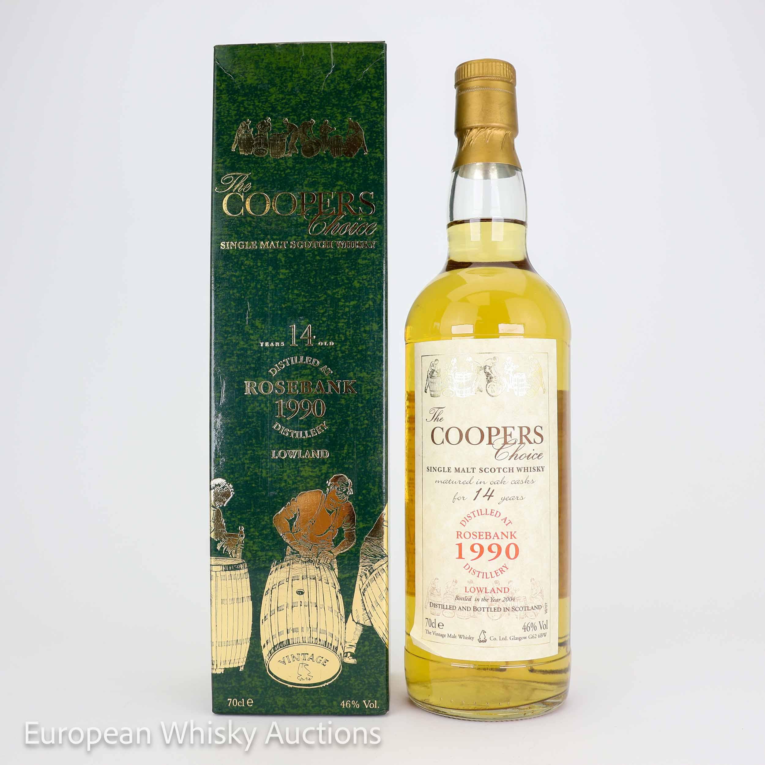 Rosebank The Cooper’s Choice 14 Year Old, Oak Cask, 1990, The Vintage Malt Whisky Co., 46% whisky bottle