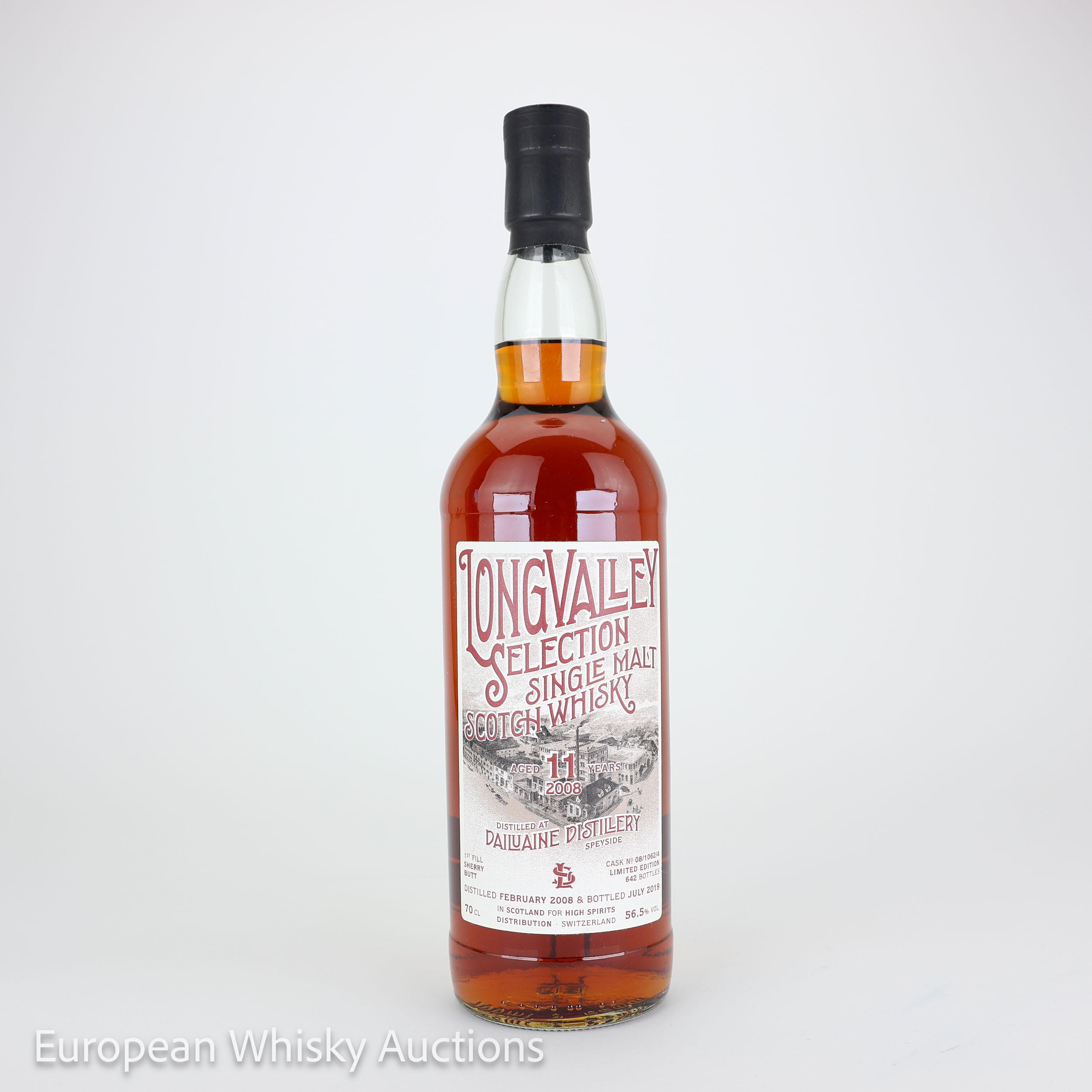 Dailuaine Longvalley Selection 11 Year Old, Sherry Cask, Cask #08/1062/4, 2008, High Spirits Distribution, 56.5% whisky bottle